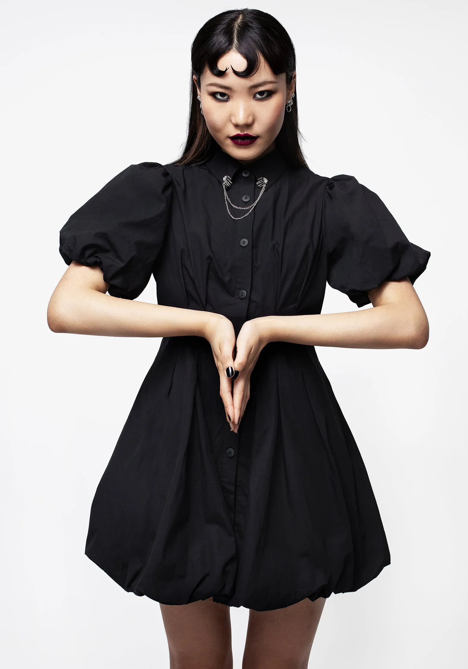 CrinkleResistantWeave Breeze Grace Skeleton Collar Bubble Hem Mini Dress