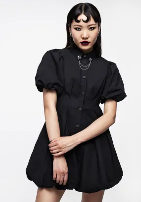 Vibrant Style Breathable Feel Skeleton Collar Bubble Hem Mini Dress