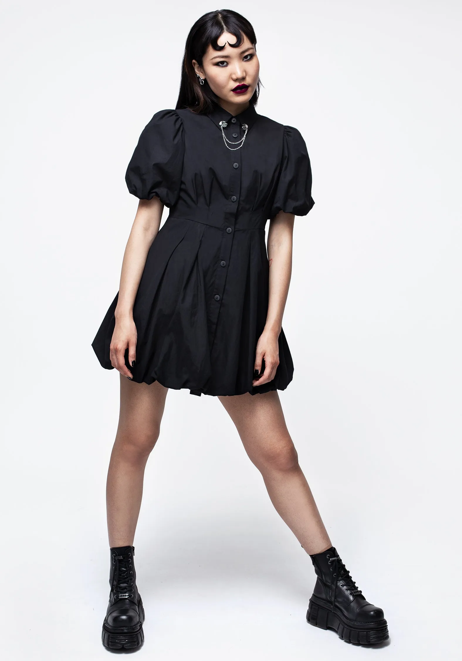 Skeleton Collar Bubble Hem Mini Dress Calm Tone