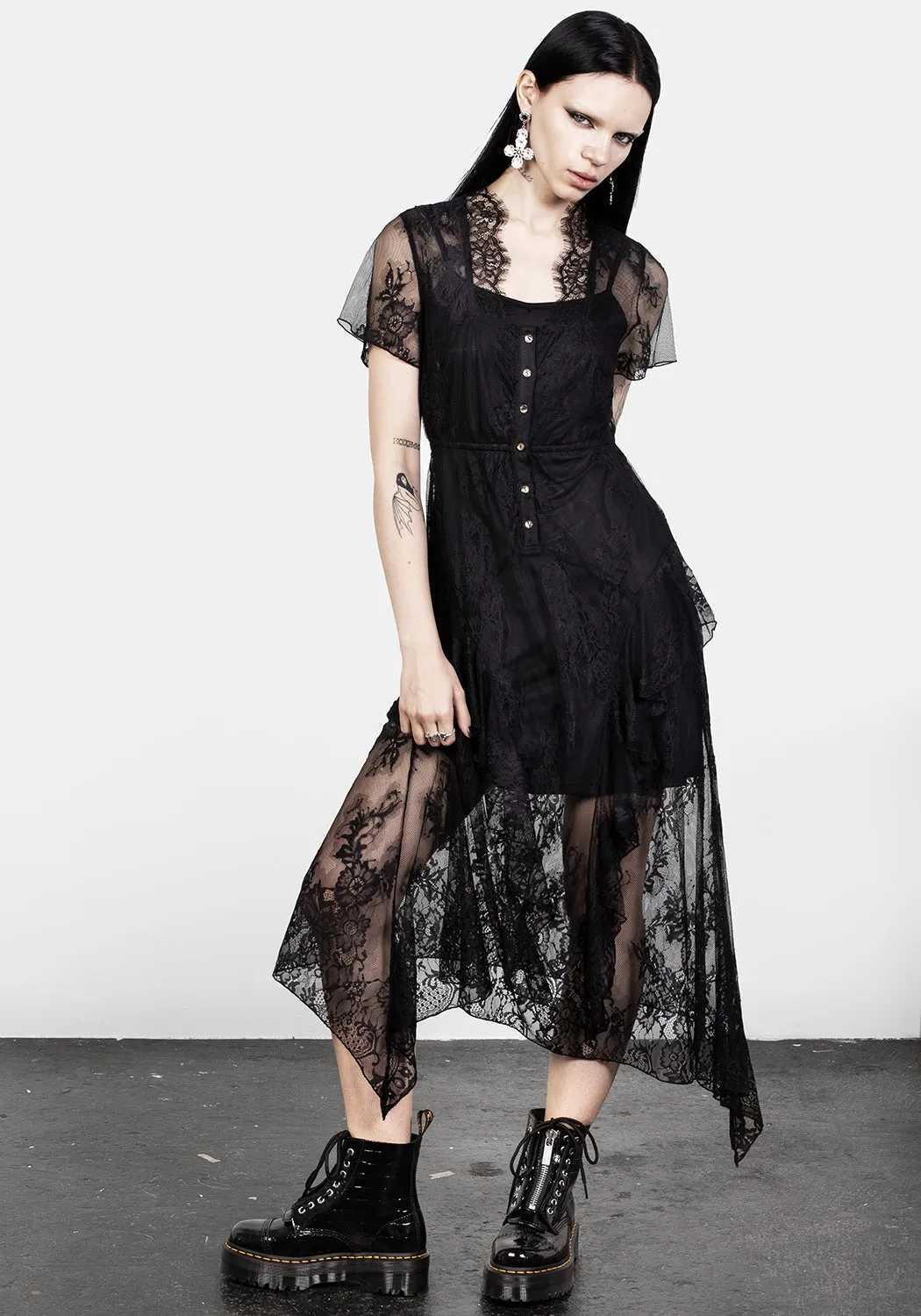 Mourning Lace Cascade Midaxi Dress Flattering Wearable