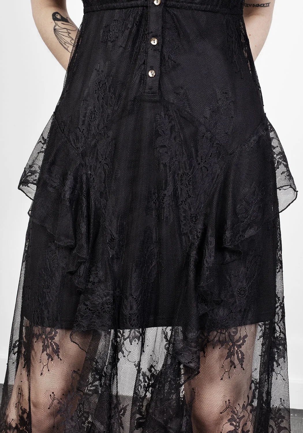 Mourning Lace Cascade Midaxi Dress Practical work-to-play piece