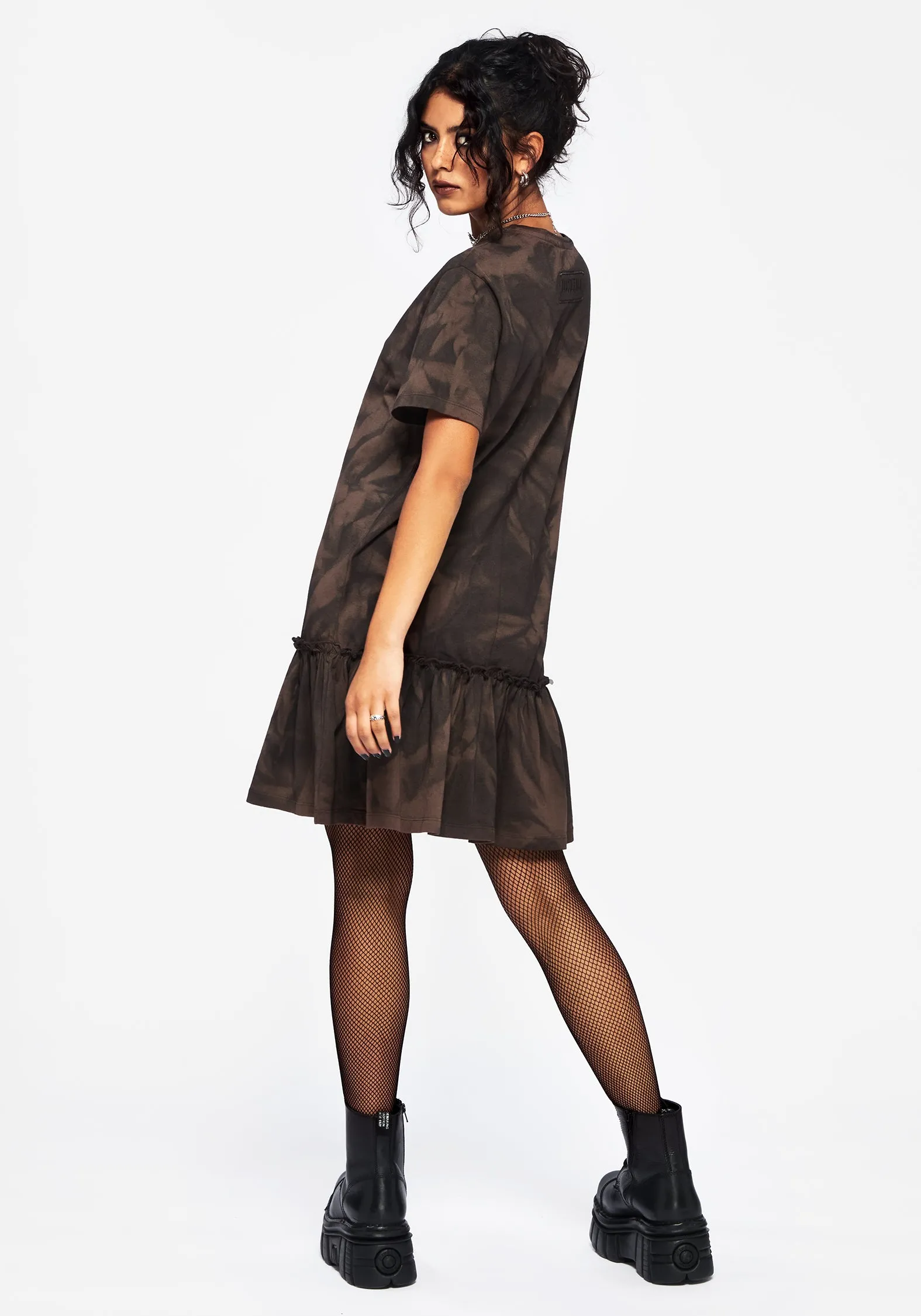 Mugwort Cotton Ombre Jersey Frill Hem Mini Dress Sleek Wear Easy-care playful dress