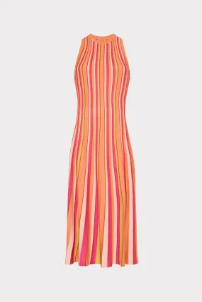 Sheer Look Street Vibe Multi Color Stripe Sleeveless Midi Dress