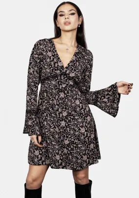 Mycophile Mushroom Print Mini Ruffle Dress Shine Skin