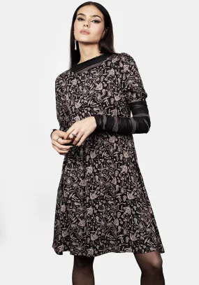 Minimal Core Mycophile Mushroom Print Mini Skater Dress