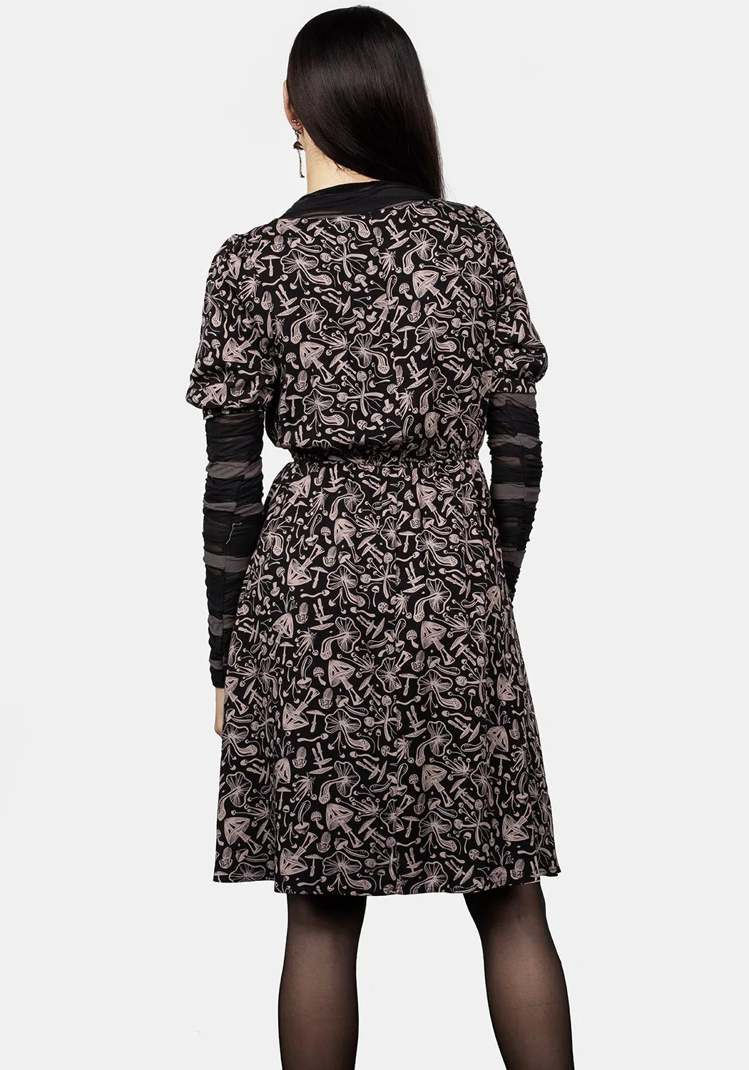 Street Casual Mycophile Mushroom Print Mini Skater Dress