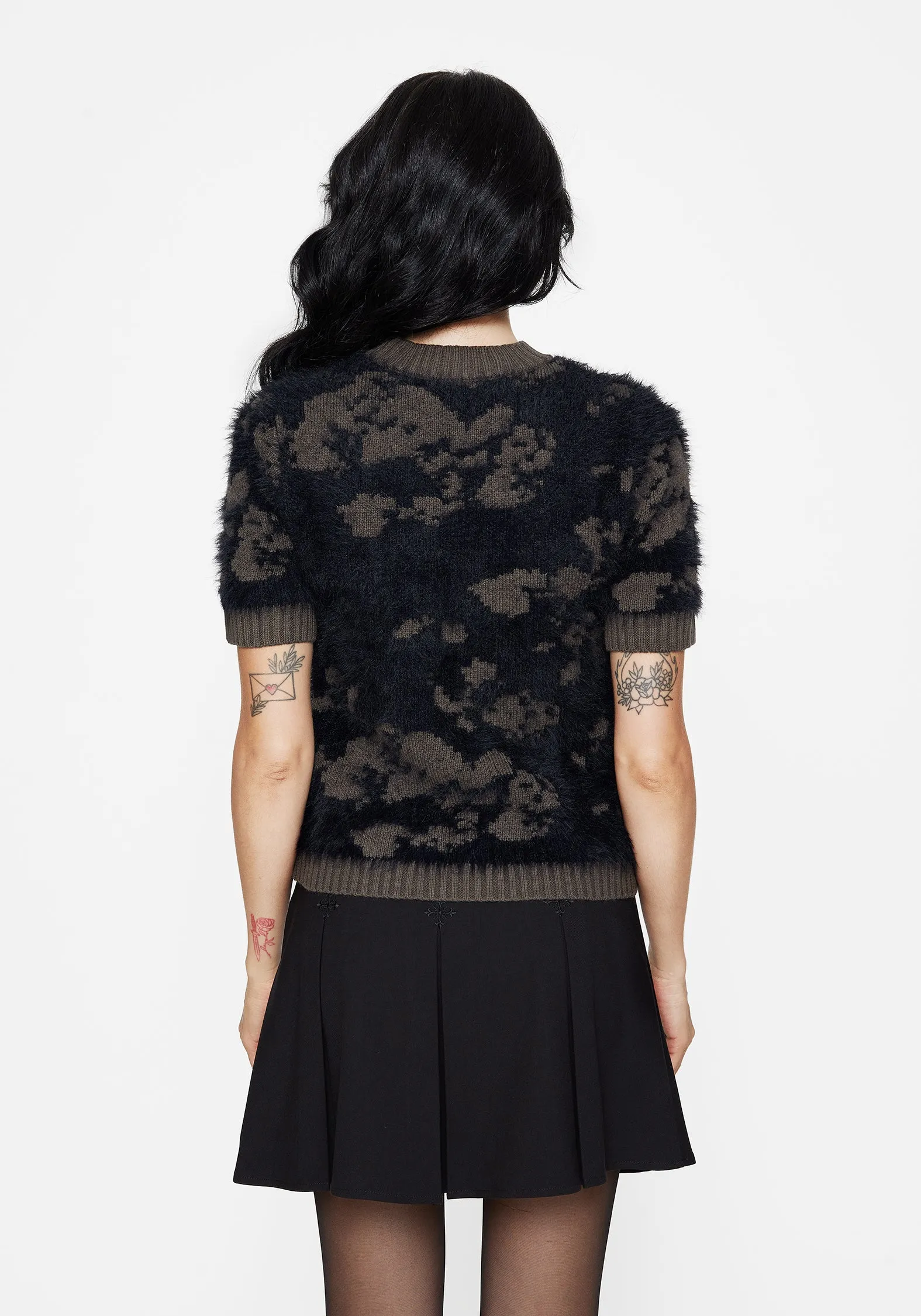 Myra Fluffy Short Sleeve Knit Top Pocket Reinforcement Eco friendly materials