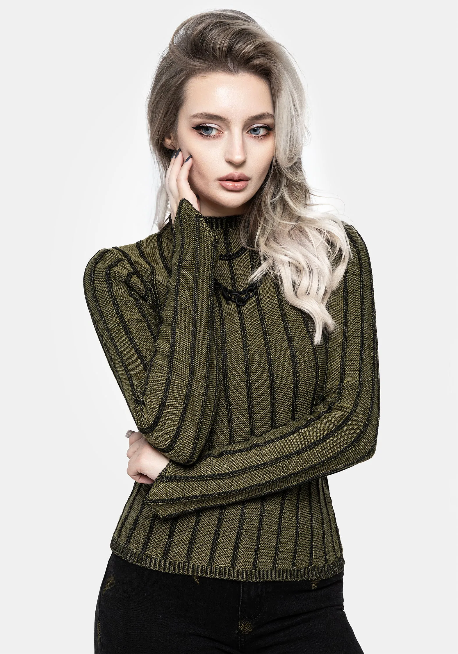 Myrsina Plated Rib Knit Top Functional Look