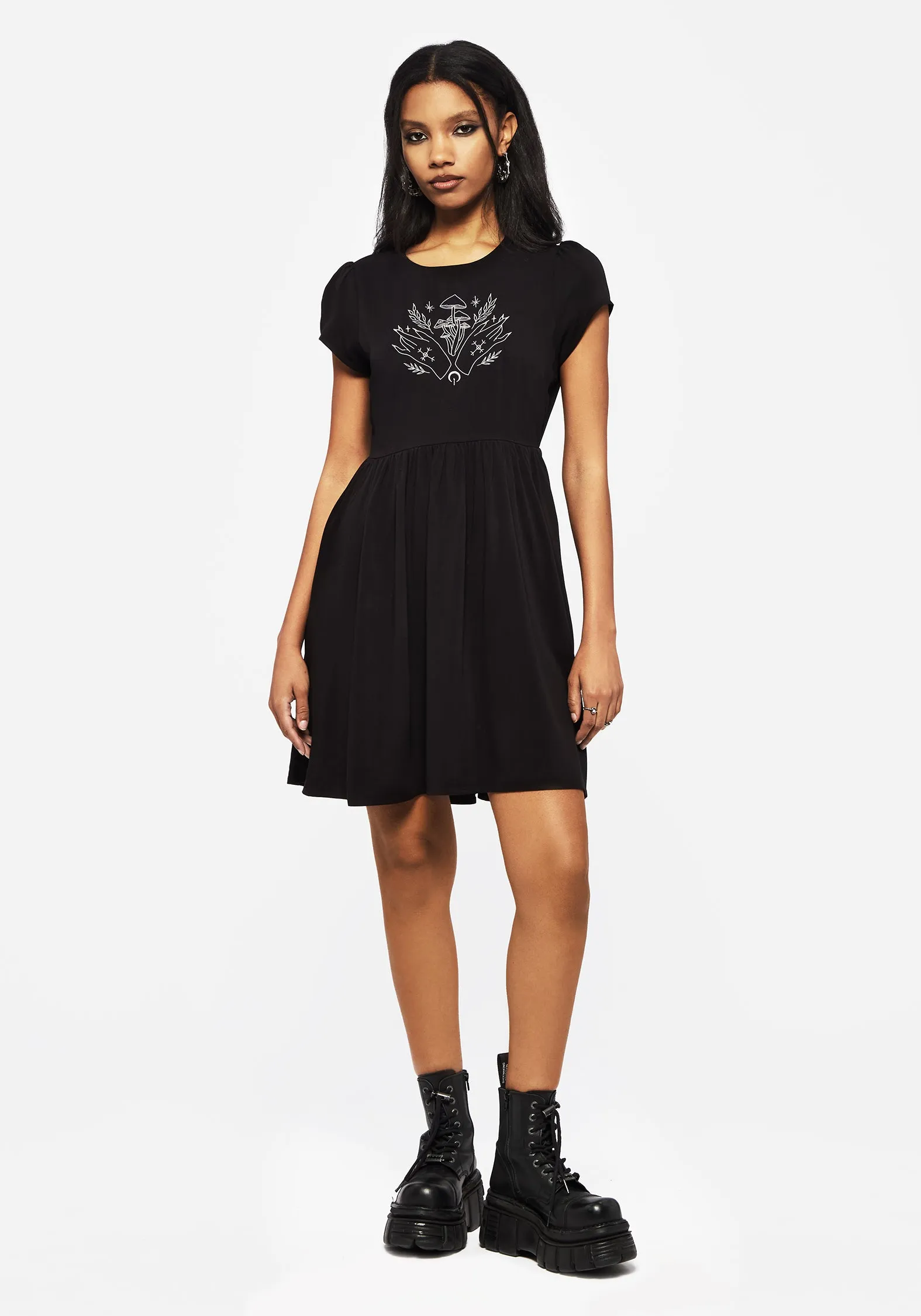 Relaxed-fit Comfy Wear Mystify Embroidered Skater Mini Dress