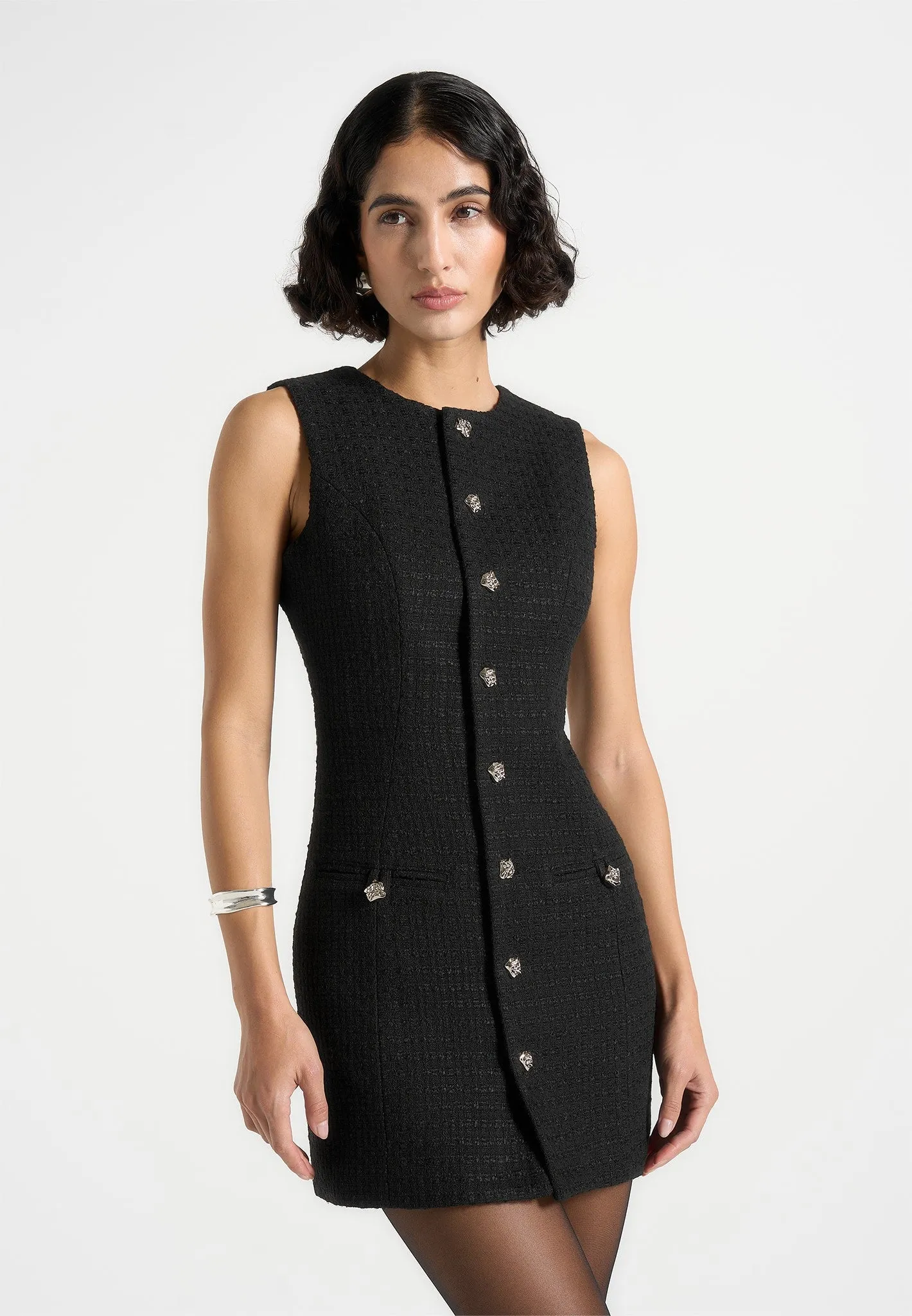 Nadine - Tweed Mini Dress - Black Modern Movement Trendy Vibes