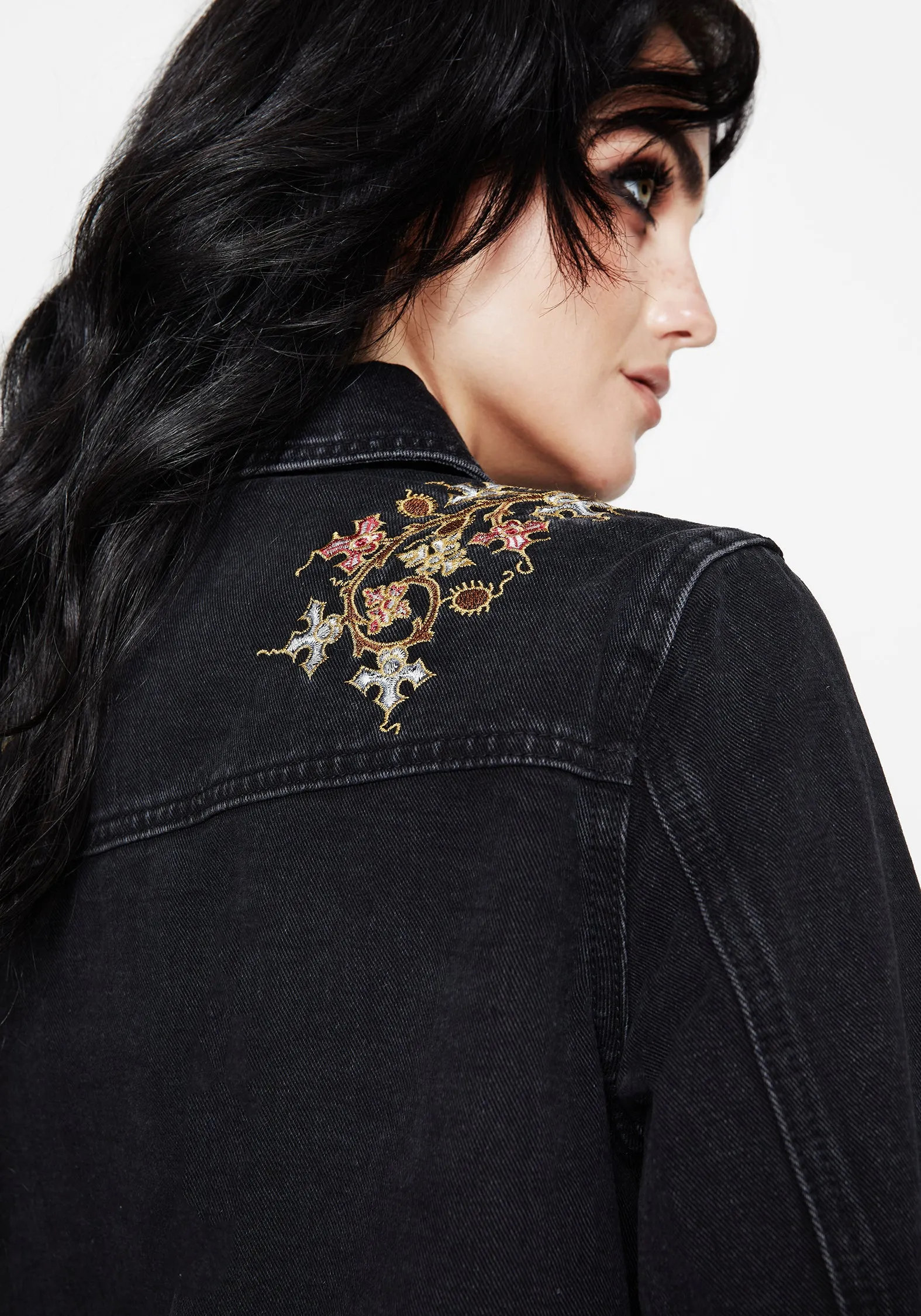 Nasturtium Floral Embroidered Denim Jacket Classic Look