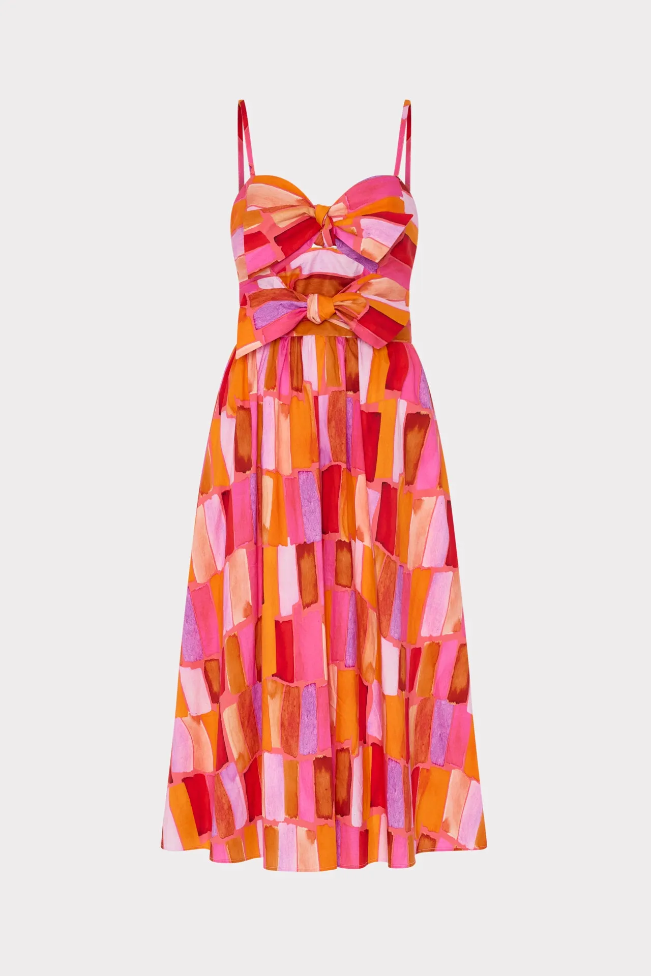 Natasha Sunset Tile Poplin Bow Midi Dress Urban Edge All-Occasion Look