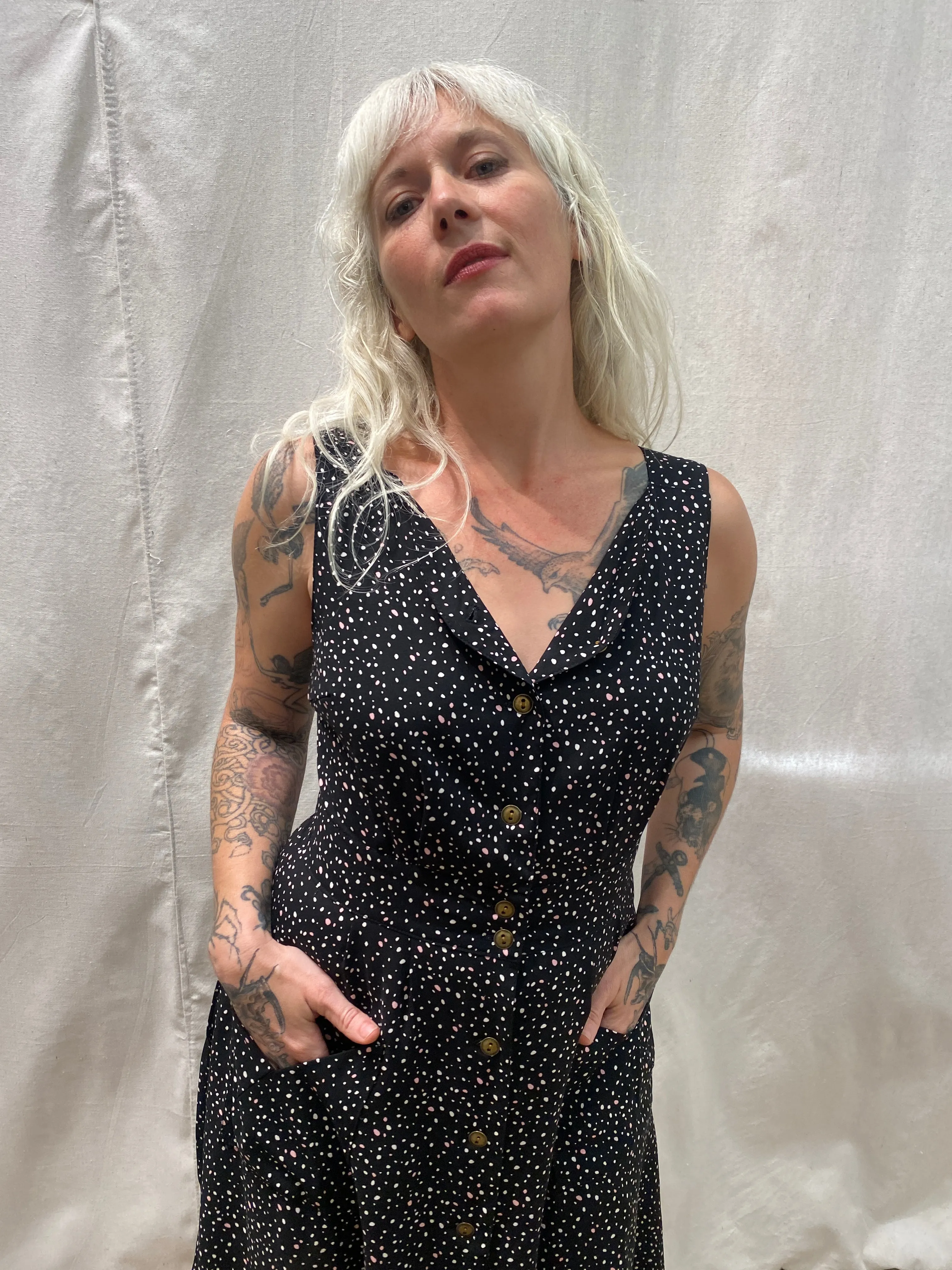 solo wear Sheet Dress in Black Dot