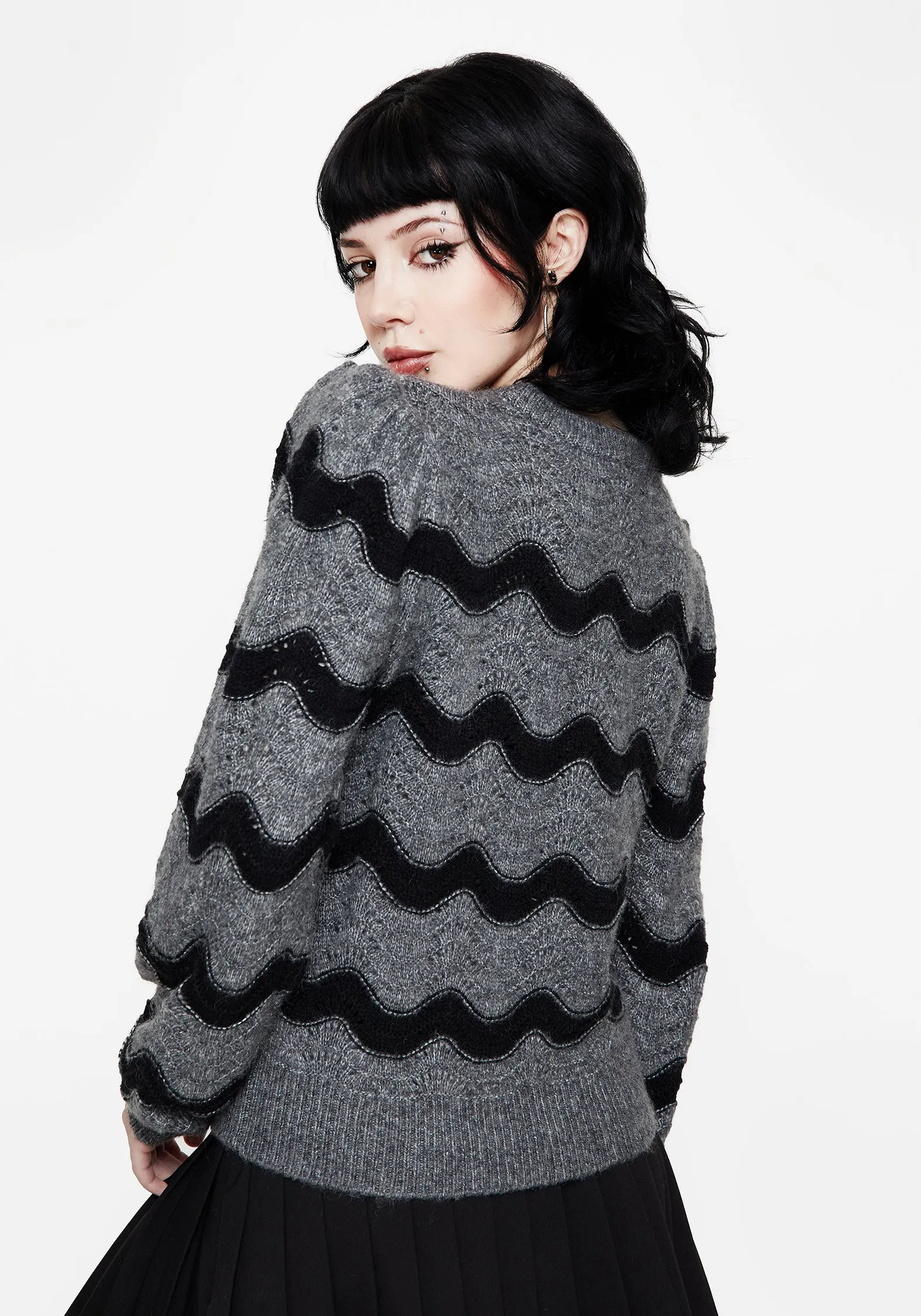 Breathable Mesh Panels Nave Cotton Stripe Knit Jumper