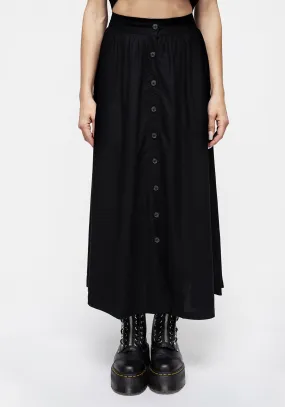 Maidenhair Button Down Midi Skirt - Midnight Black Gentle Wear Timeless Piece