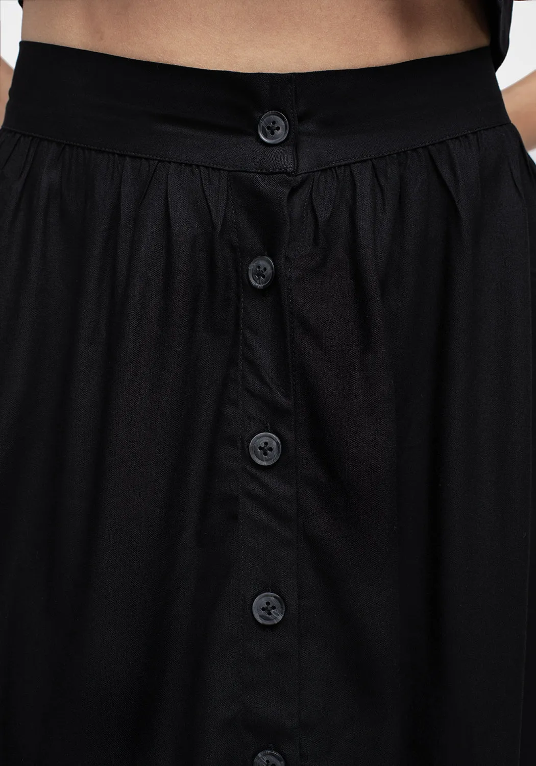 Media Feature Airy Comfort Maidenhair Button Down Midi Skirt - Midnight Black
