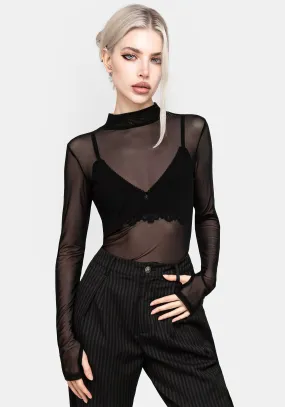 Sustainable Manufacturing Process Necrosis High Neck Long Sleeve Mesh Top