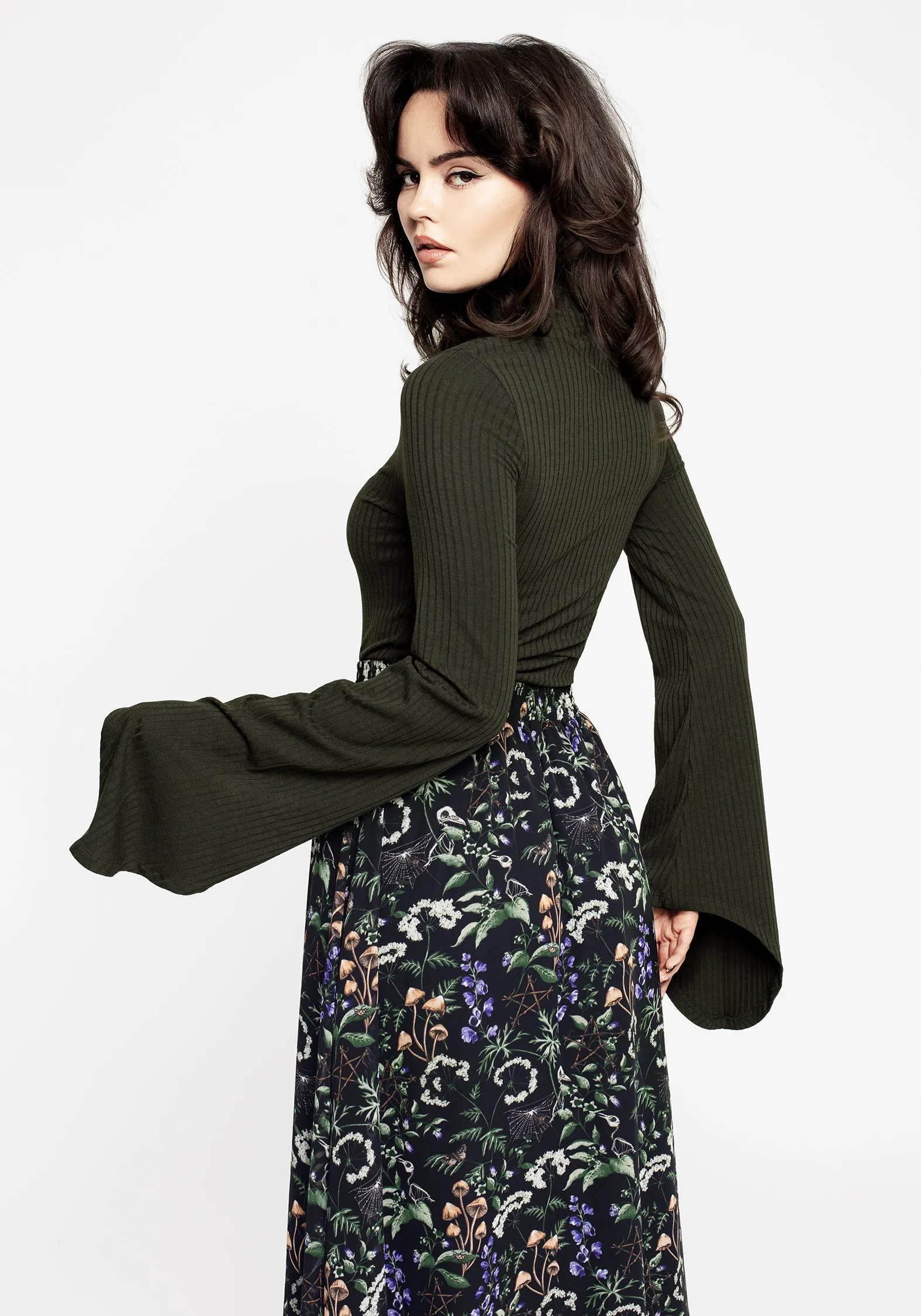 Bamboo Fiber Fabric Nectar High Neck Flared Sleeve Top