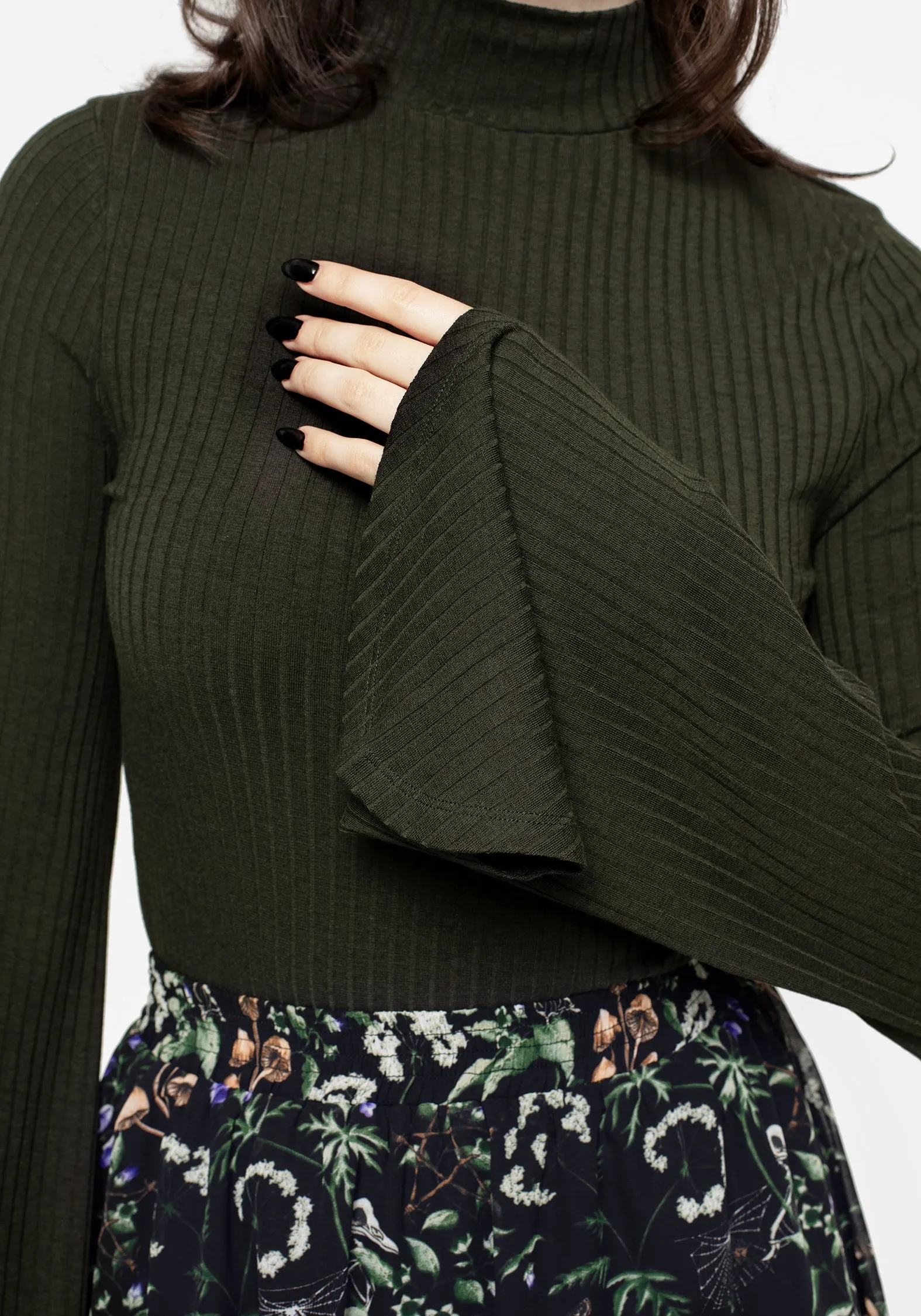 Nectar High Neck Flared Sleeve Top Layered Ventilation Zones