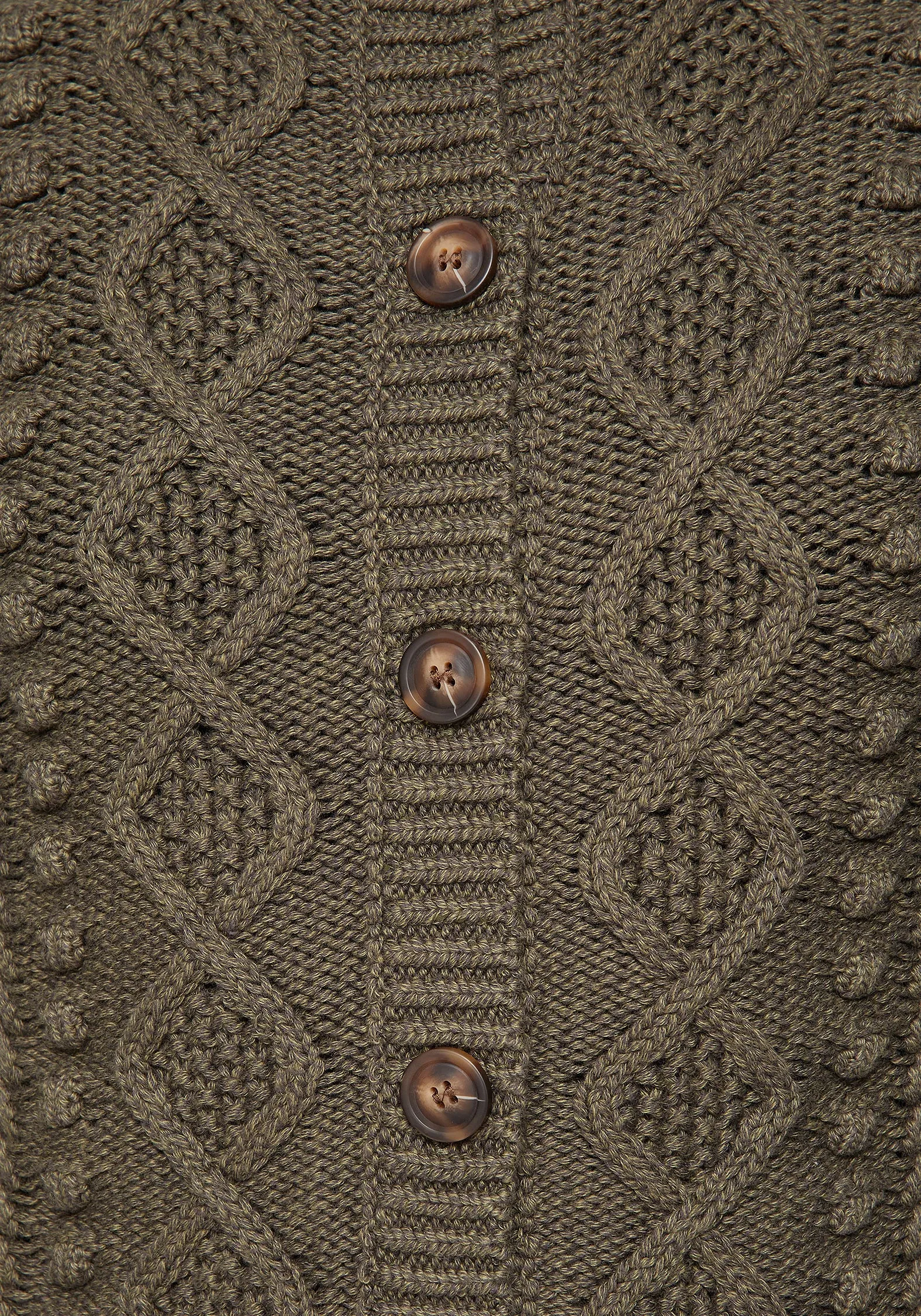 Merino Wool Blend Layered Stitch Detail Nerthus Pom Pom Cable Knit Cardigan