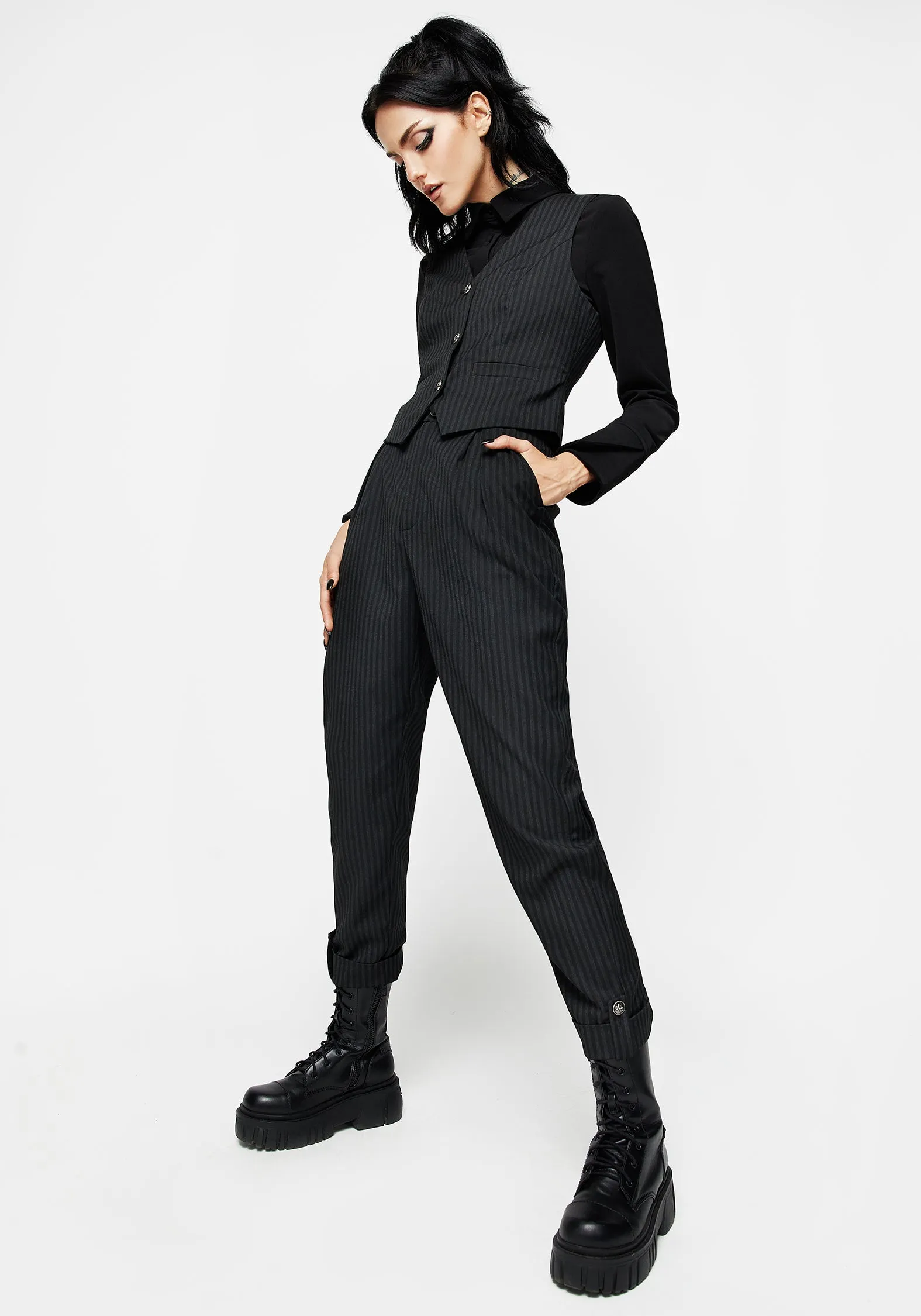 Cool Tone Side Pockets Nevermore Pinstripe Tailored Trousers