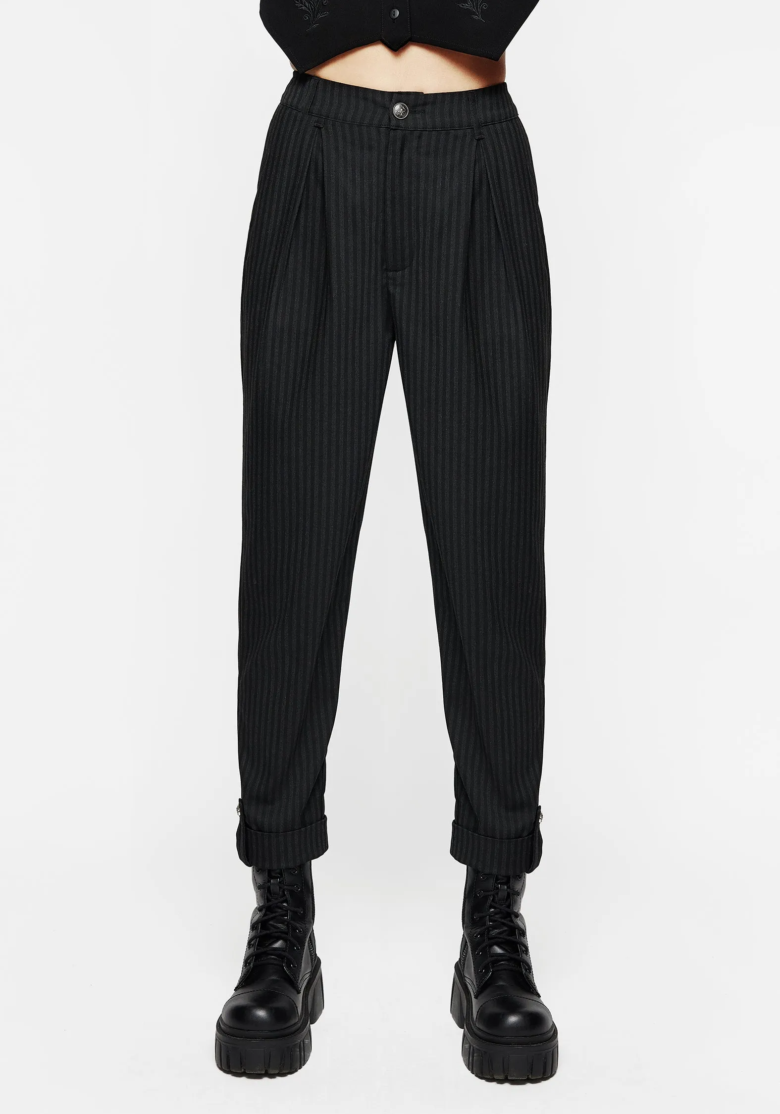 Nevermore Pinstripe Tailored Trousers Lightweight texture Crisp Details