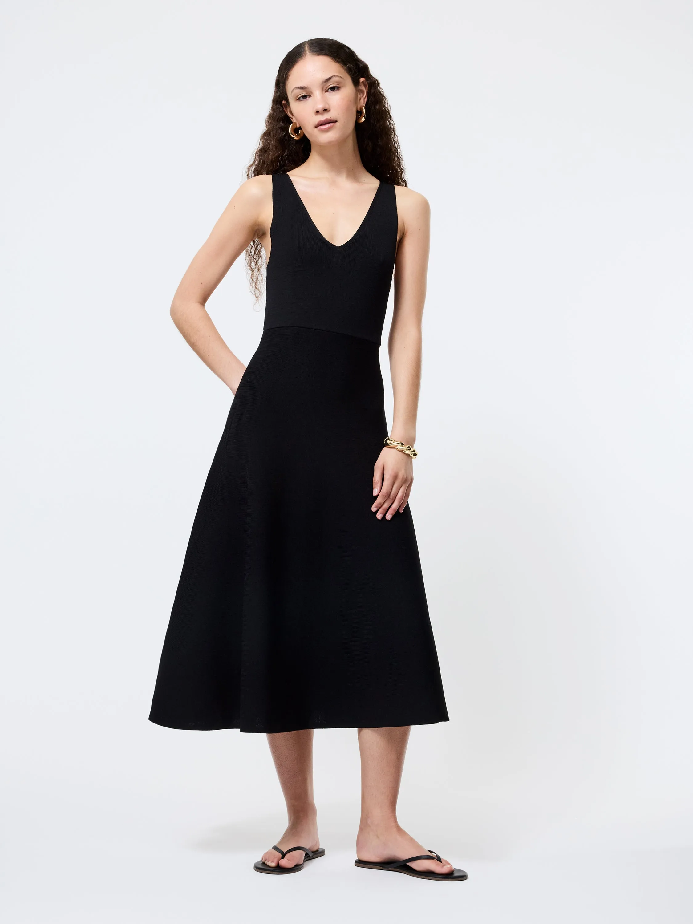 Fit & Flare Knit Midi Dress Chilly Weather Wear Subtle Comfort