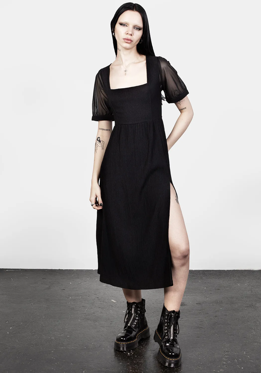Ammit Midi Dress with Sheer Sleeves Minimal Tone