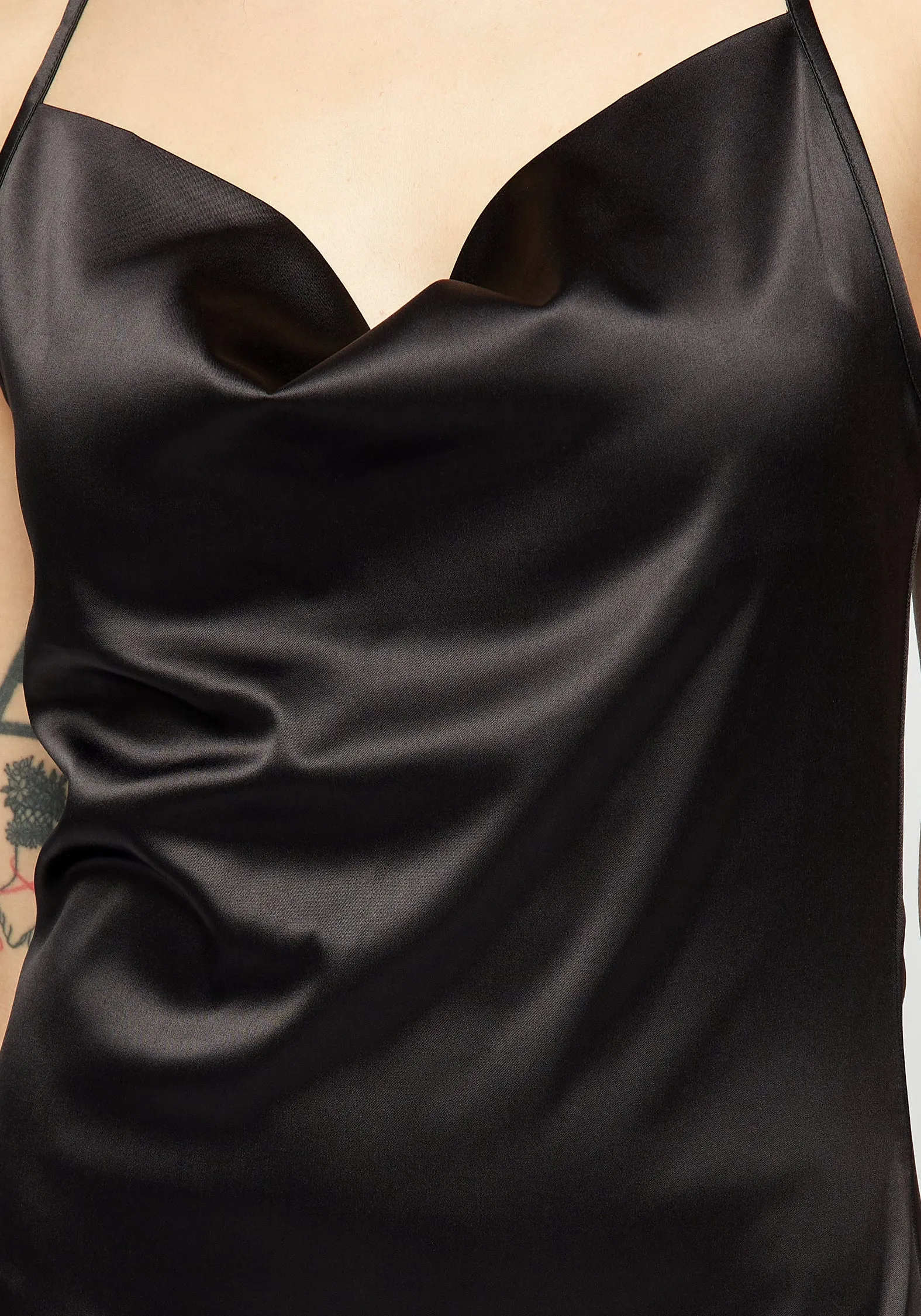 Medeina Cowl Neck Satin Midi Slip Dress - Midnight Black Slim Form