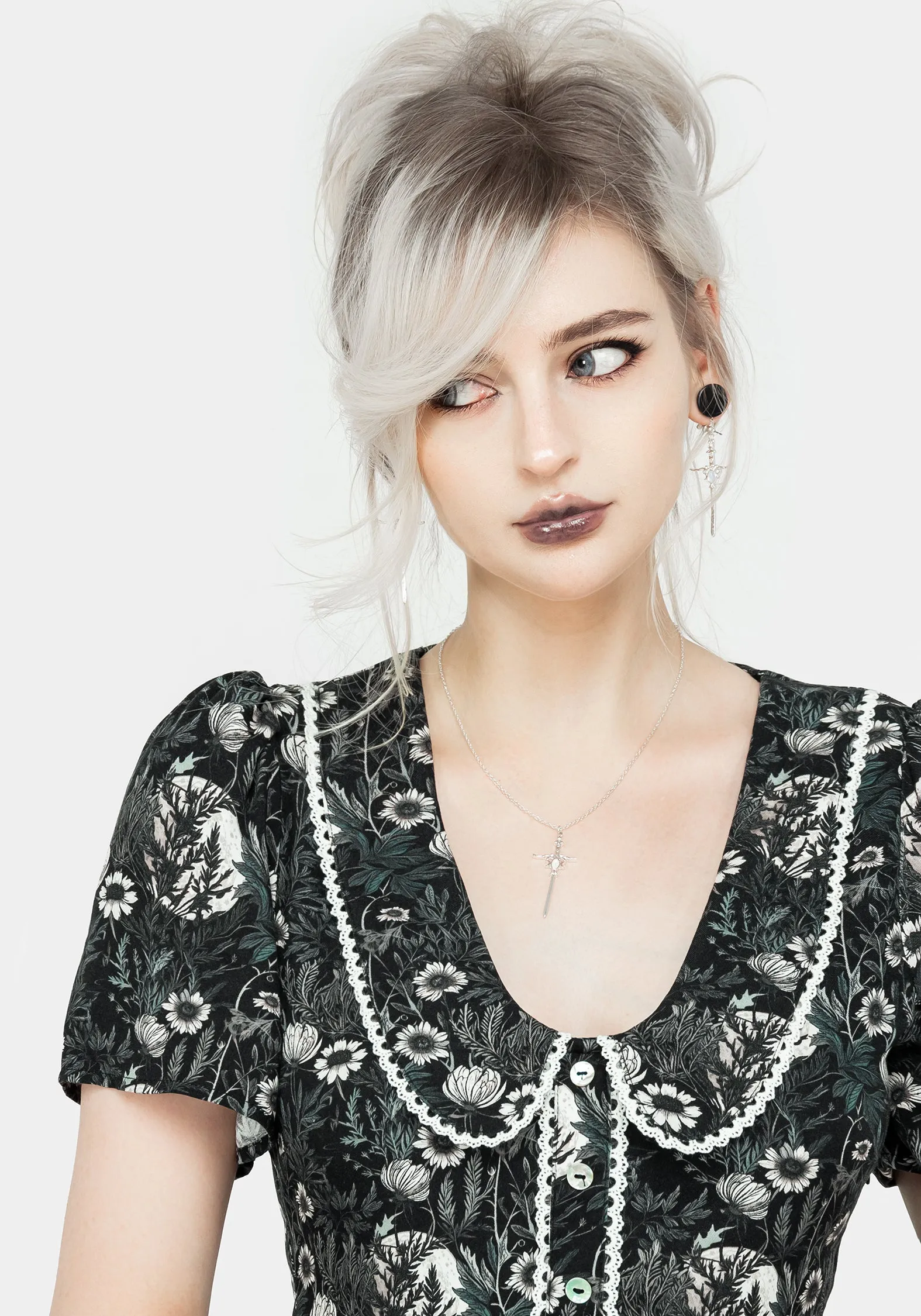 Timeless fitted silhouette Nightbloom Collared Mini Dress