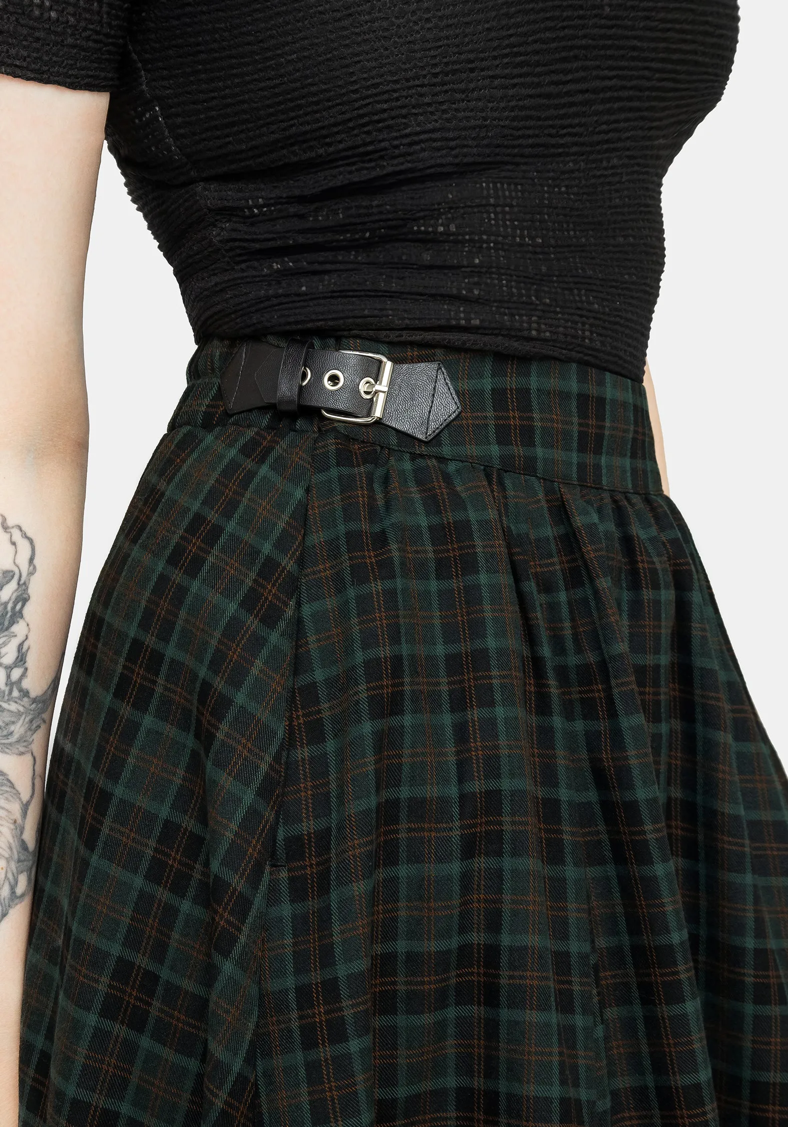 Nightingale Buckled Check Midi Skirt Stylist Pick