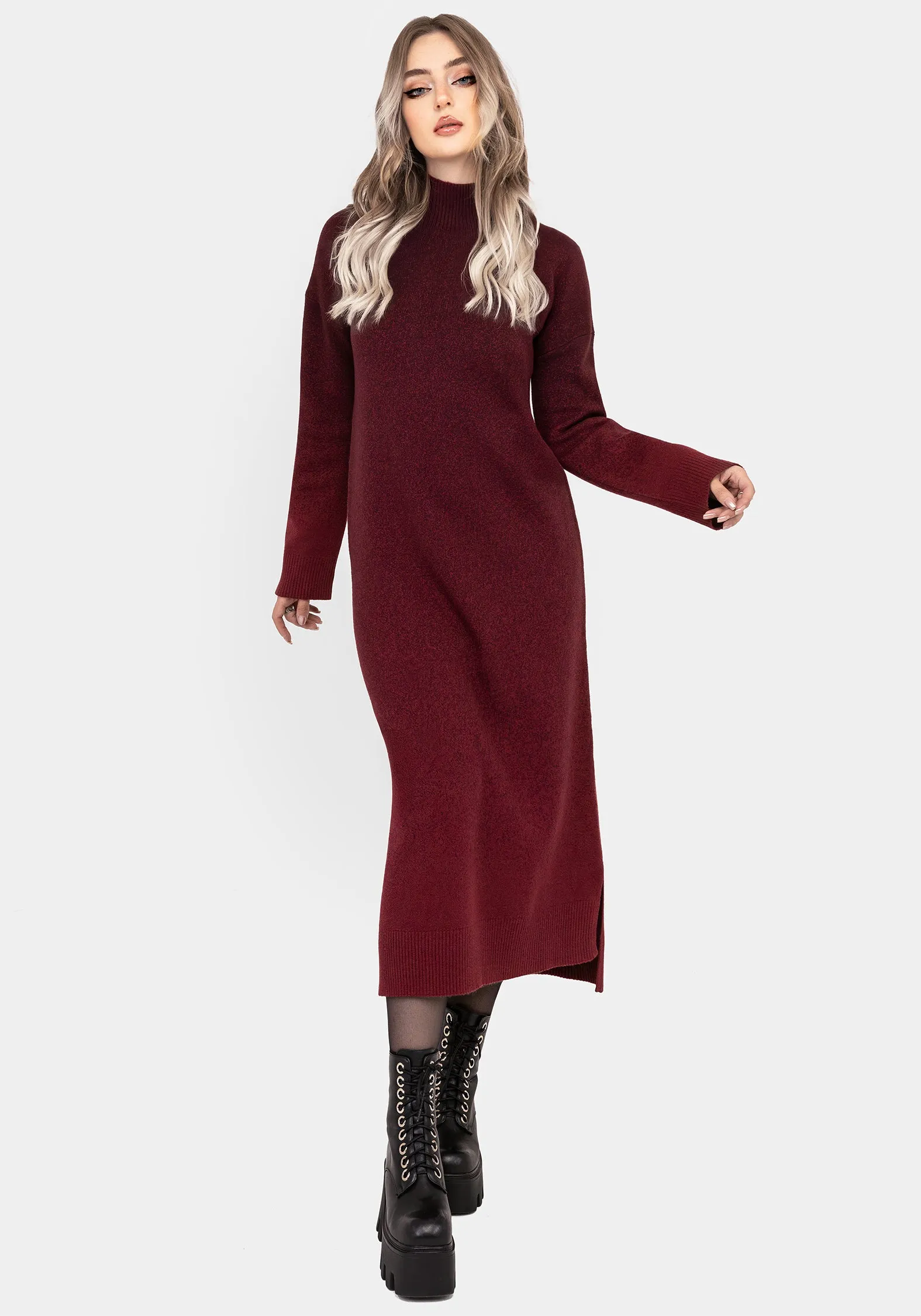 NightJar Ombre Knit Maxi Dress - Red Fall Vibes