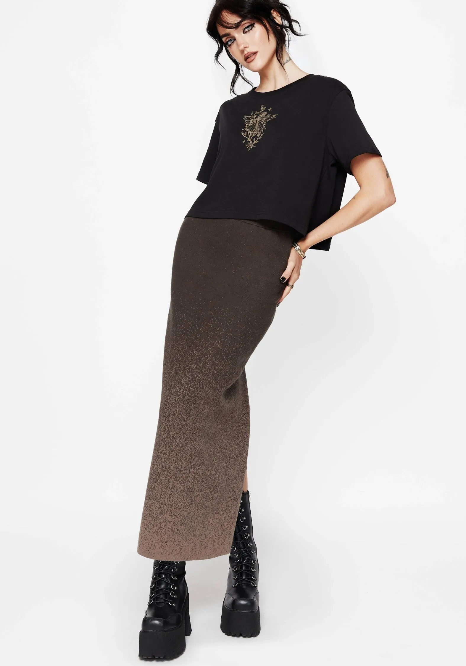 Nightjar Ombre Knit Maxi Skirt - Taupe Hidden Zipper