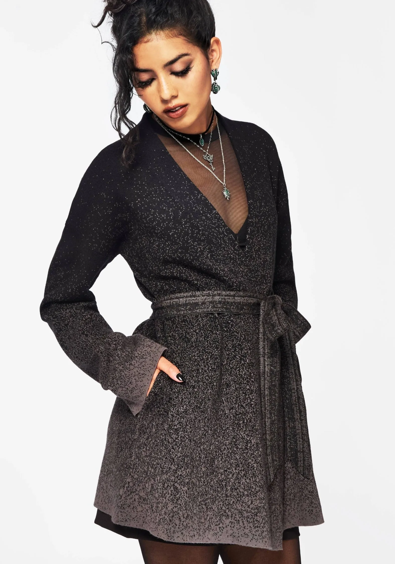 Nightjar Ombre Tie Wrap Cardigan DropShoulder Design