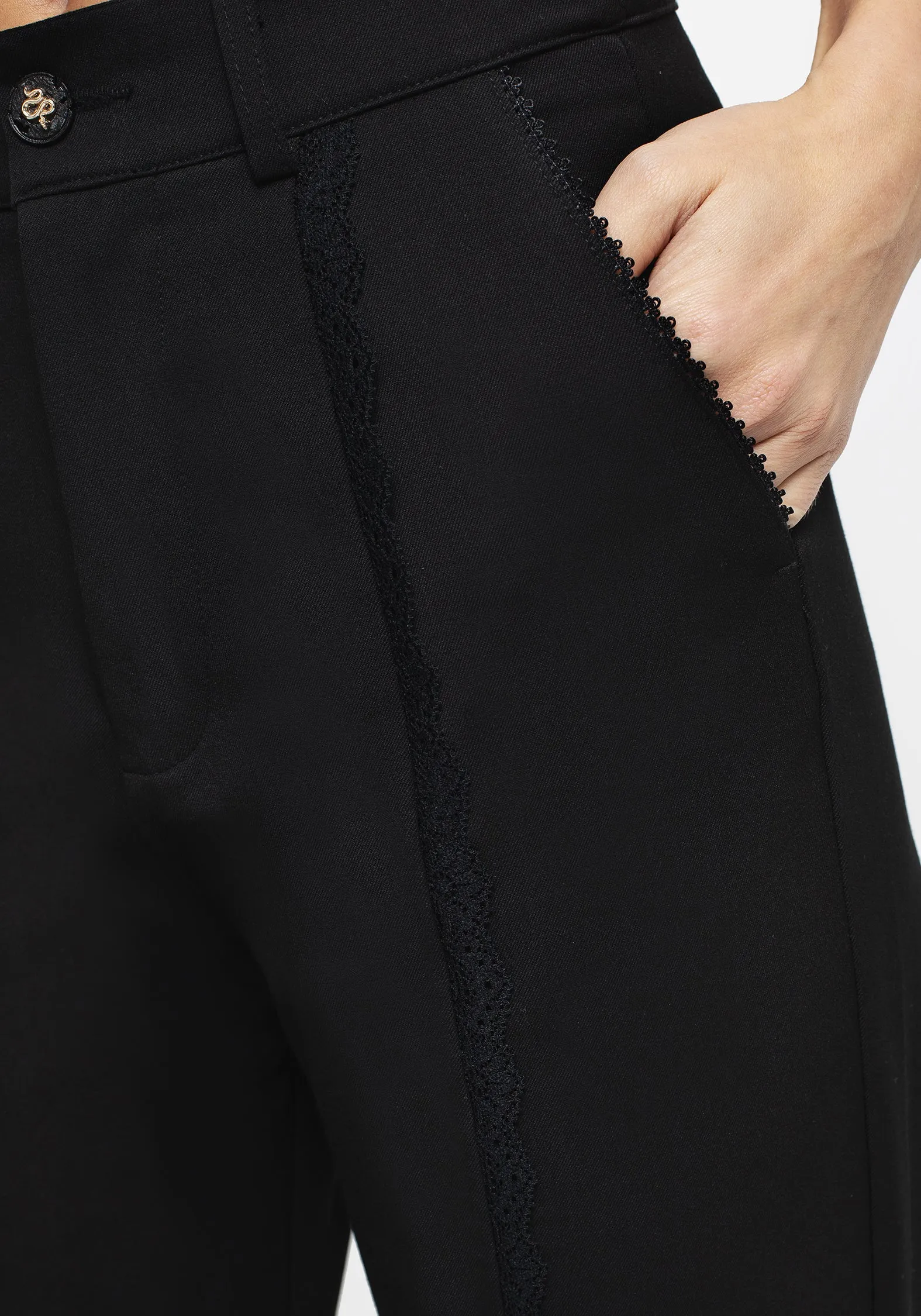 Multi Pocket Configuration Nightlife Lace Trim Flared Trousers