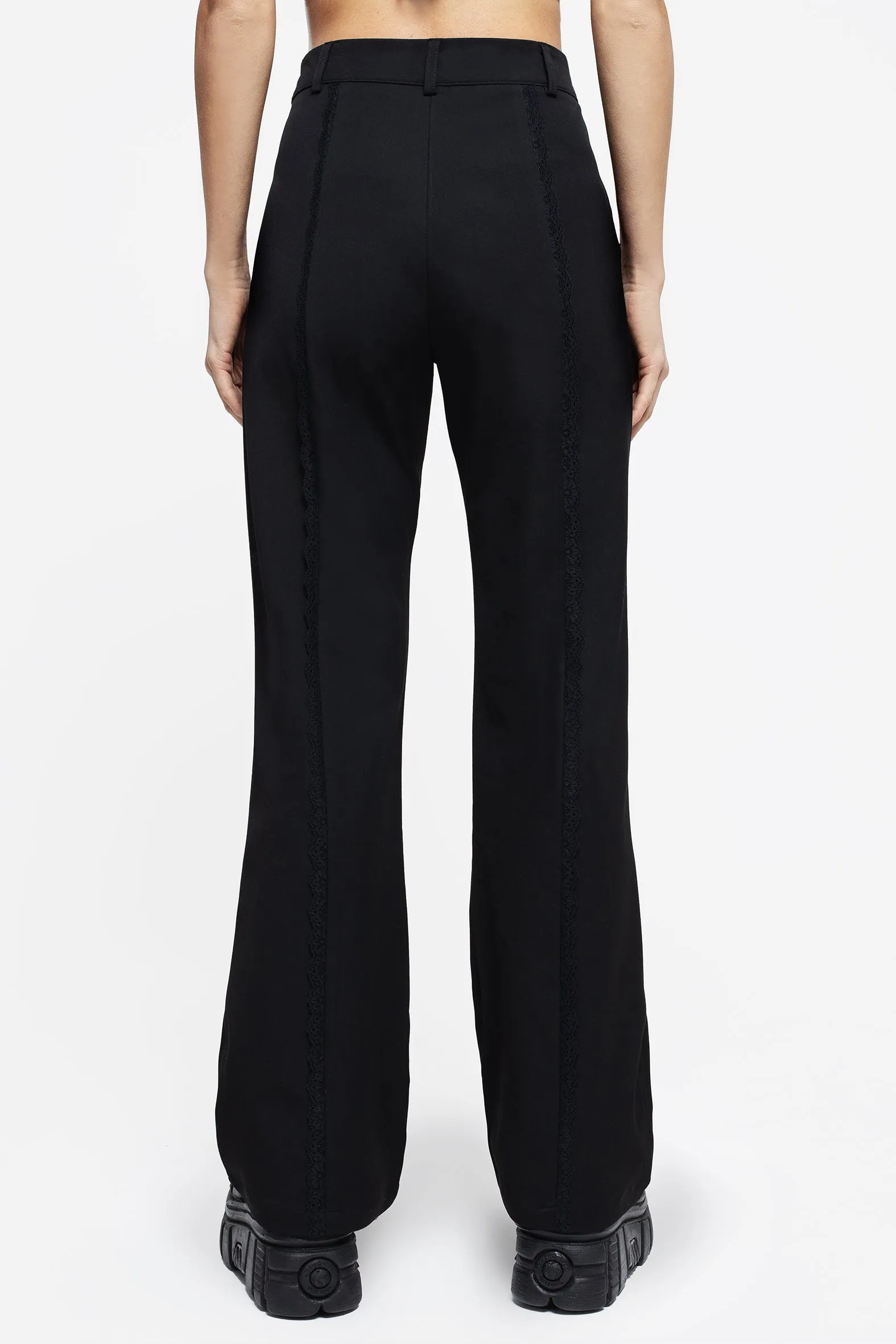 Nightlife Lace Trim Flared Trousers ReinforcedBeltLoops