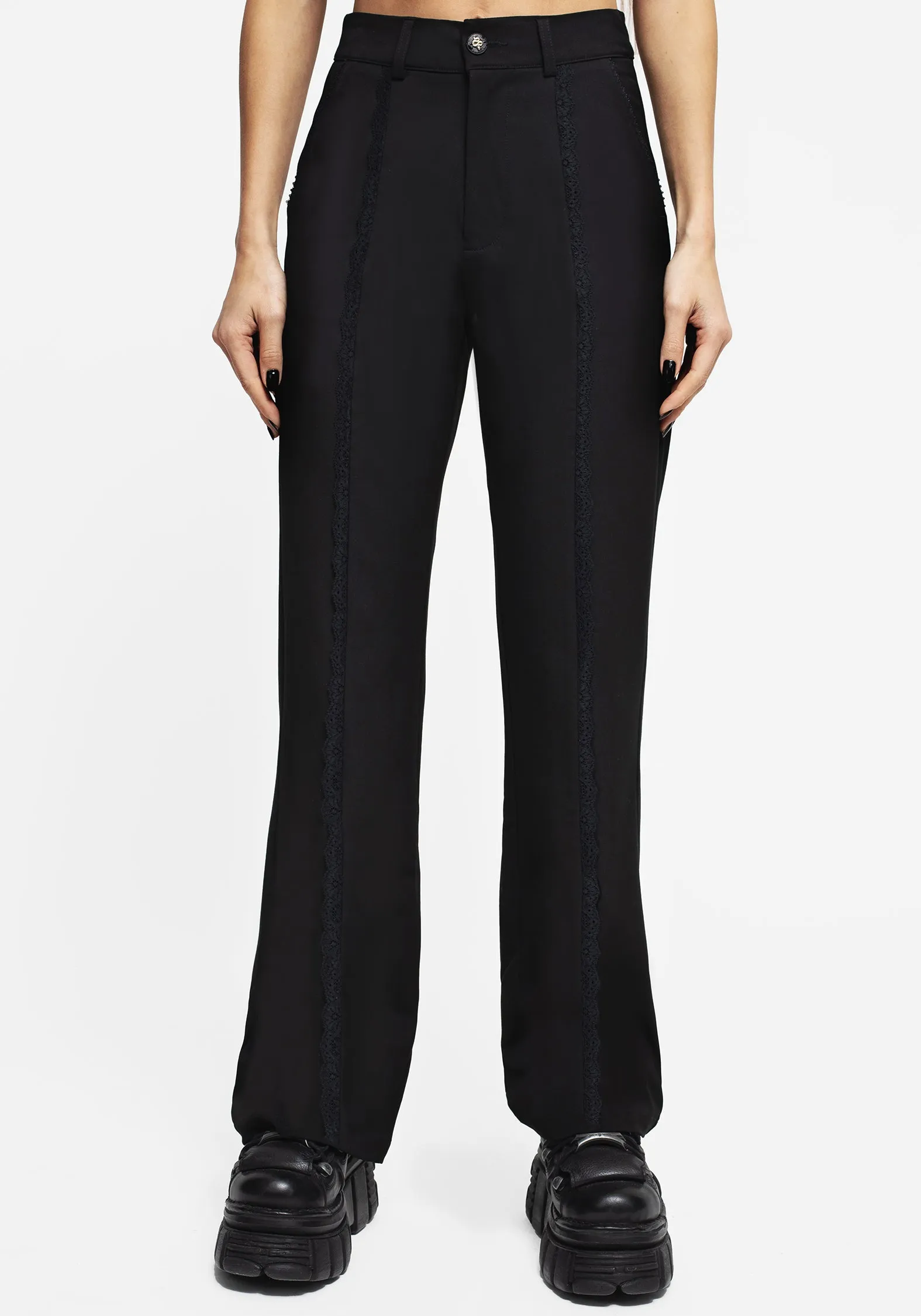 Nightlife Lace Trim Flared Trousers Flow Look Simple Layer