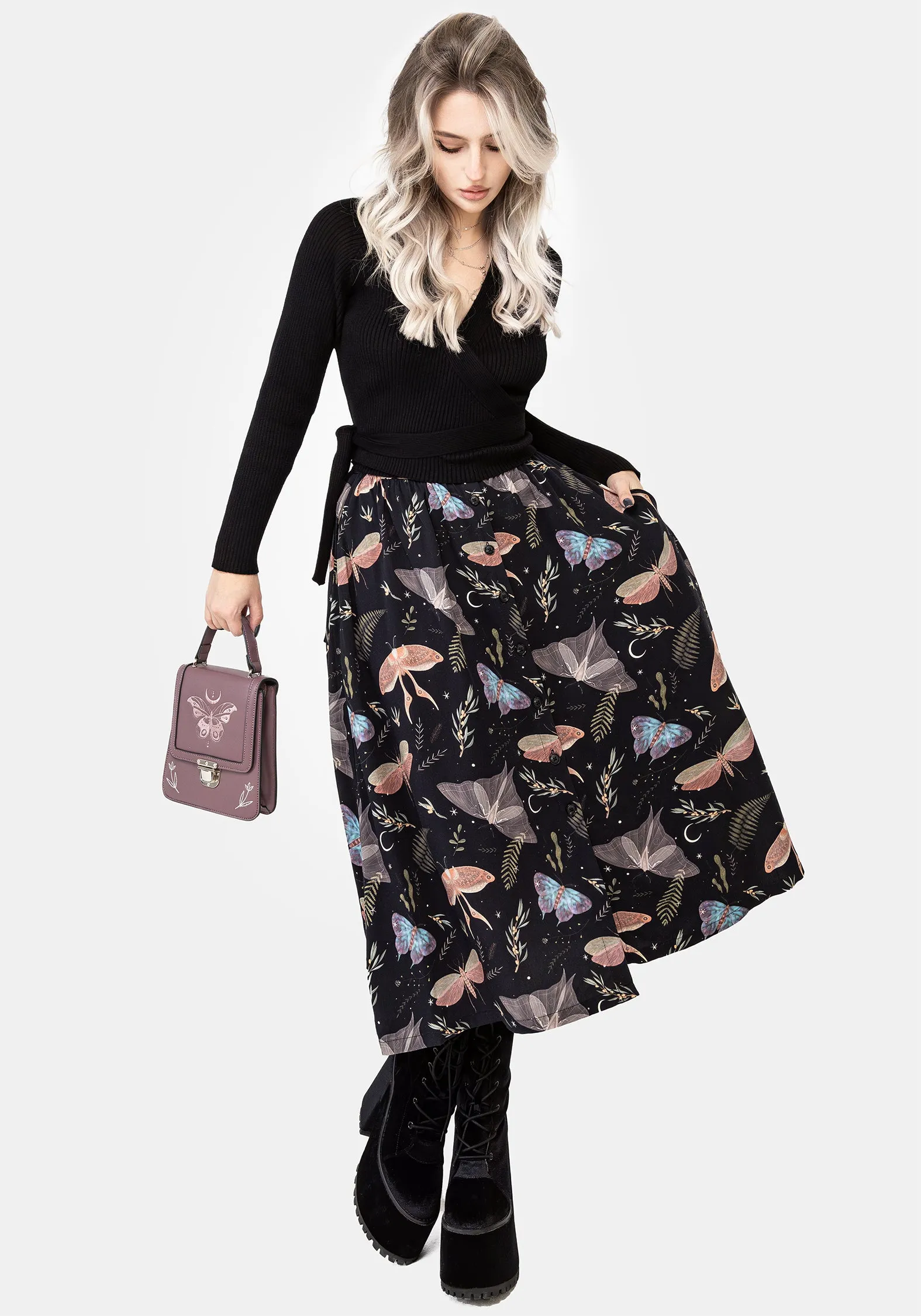 Pocket Reinforcement Non Binding Waist Nightmoth Button Up Midi Skirt