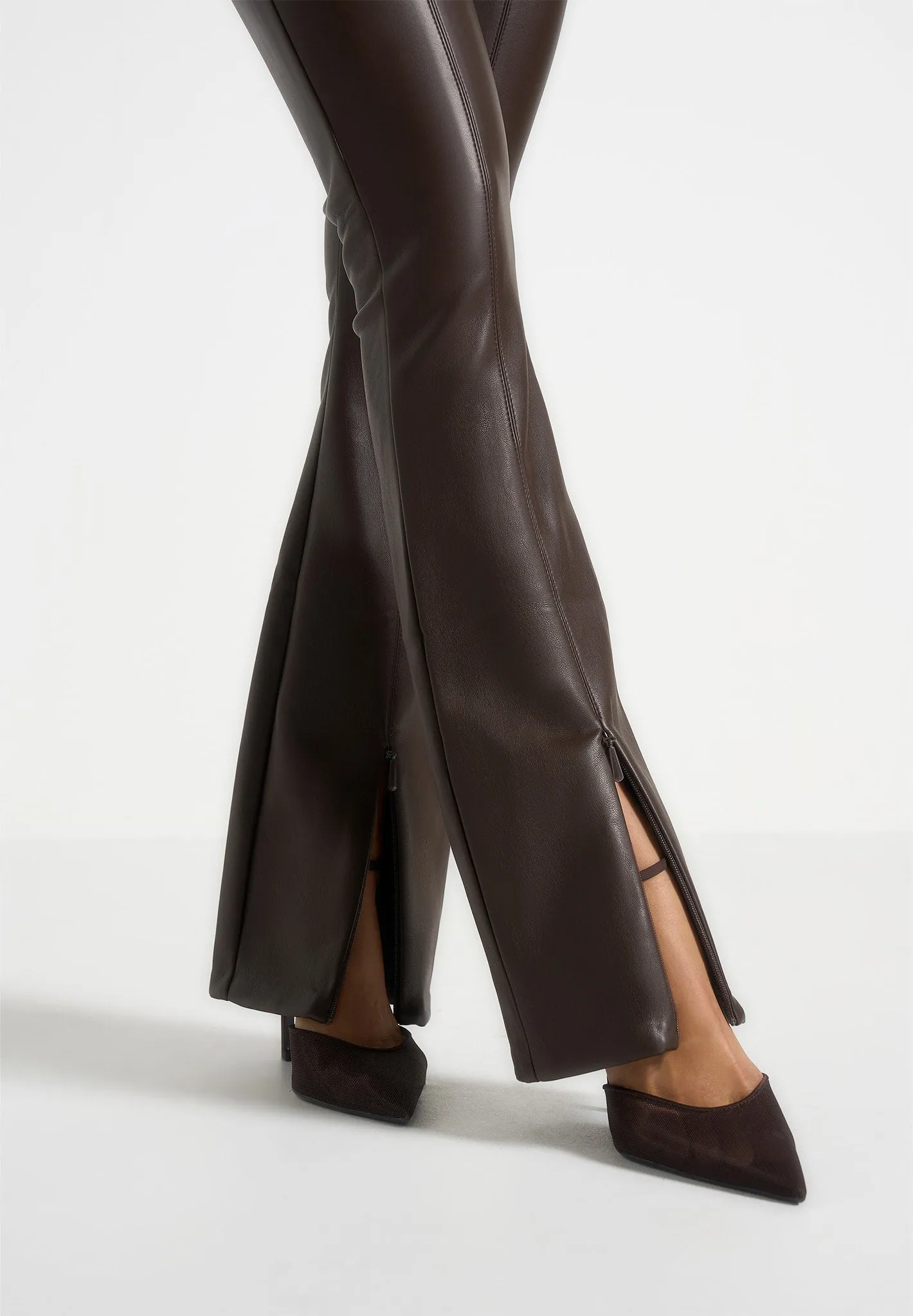 For Teens Winter Sports Thermal Warm Holiday Outfit Ninon - Leather Fit And Flare Leggings With Chain - Brown