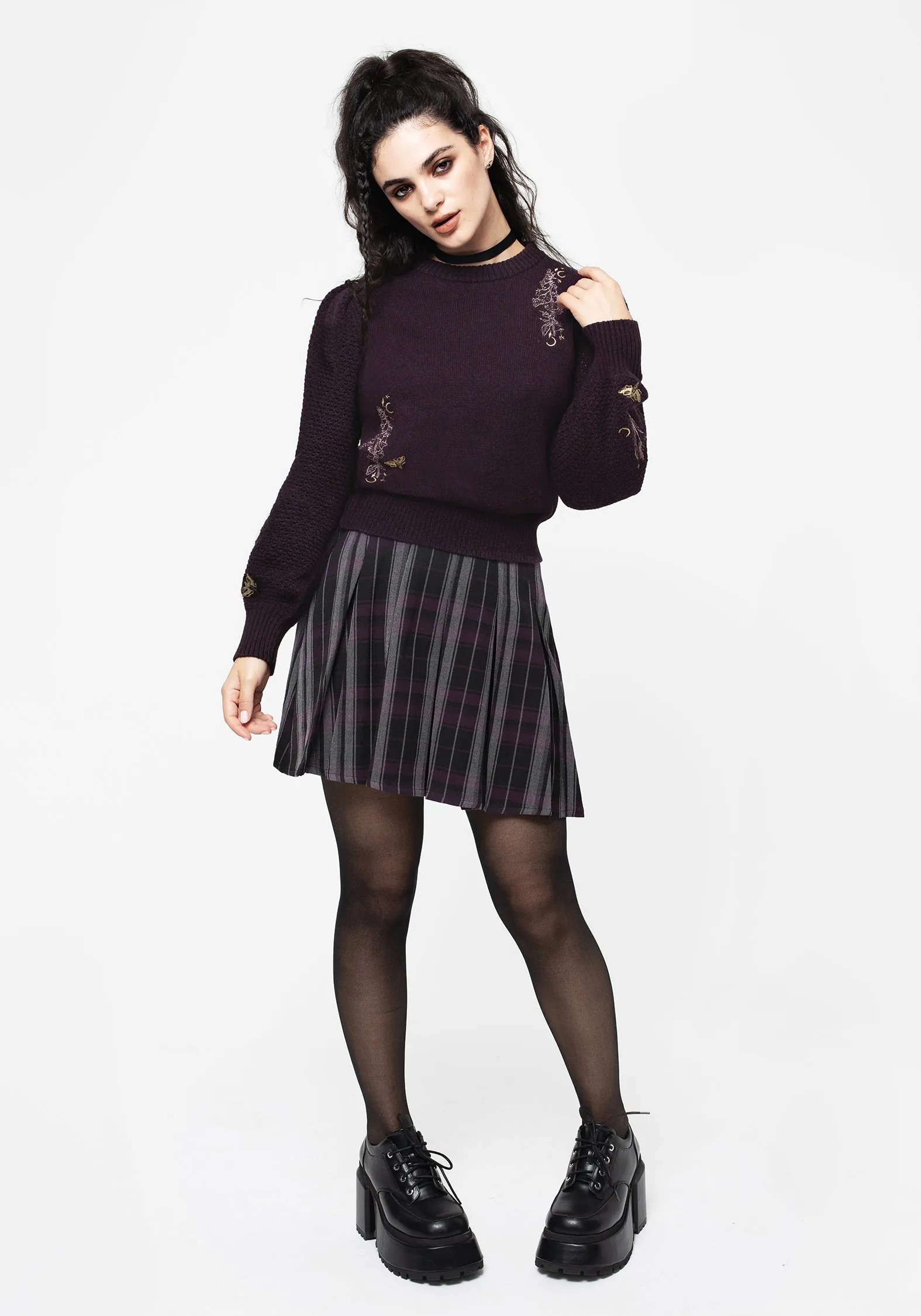 Lived In Foxglove Embroidered Knit Jumper