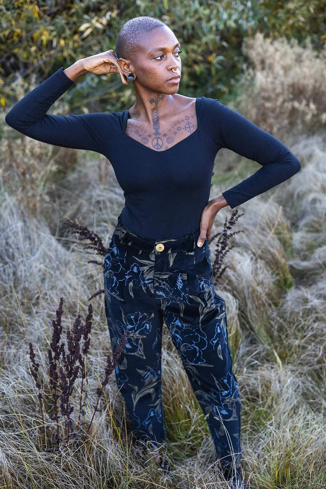 Perfect Pant in Black Floral Velvet Fashion-Forward Eco Friendly Material