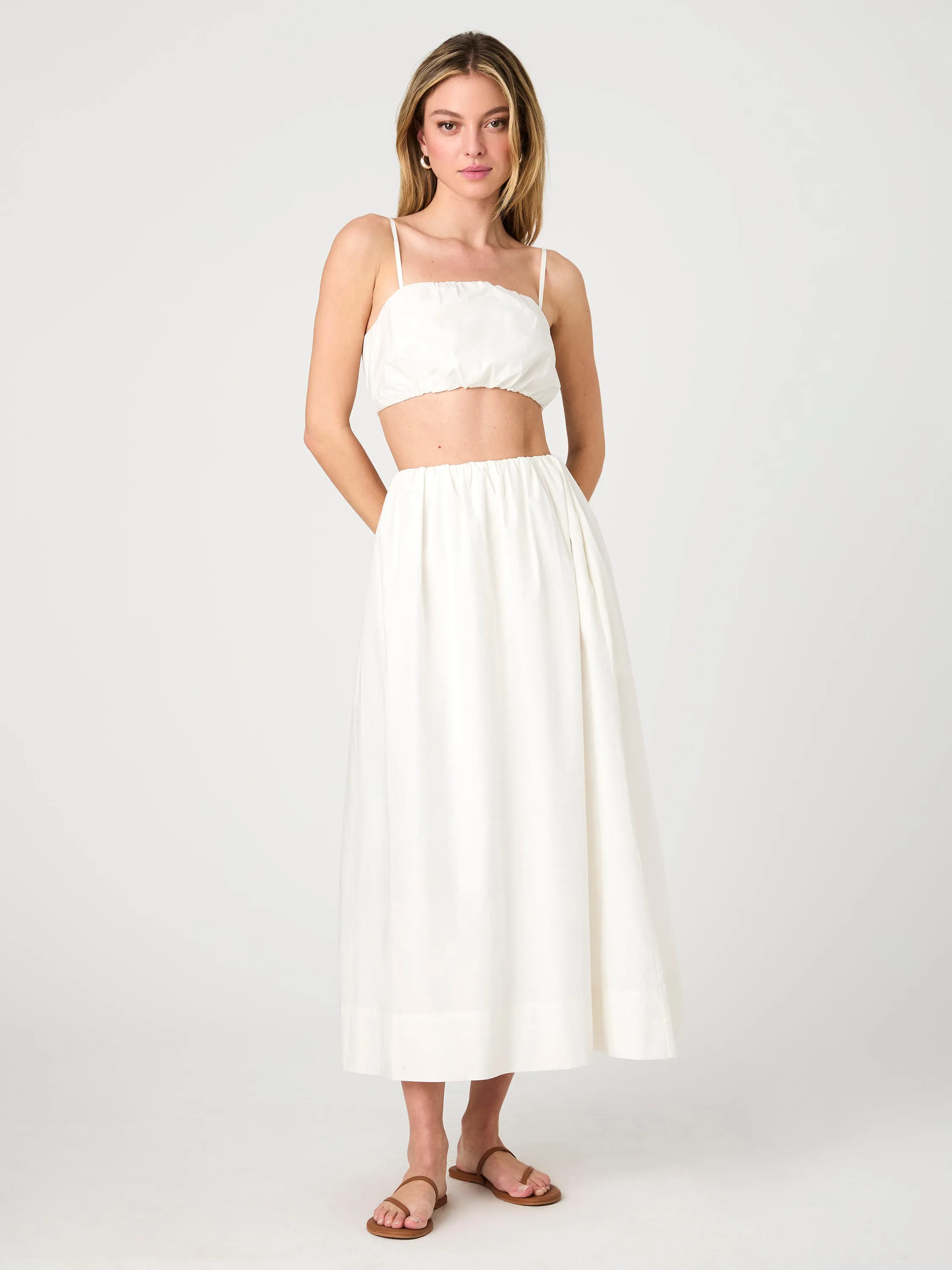 Texture Play Nomi Cotton Ruched Midi Skirt