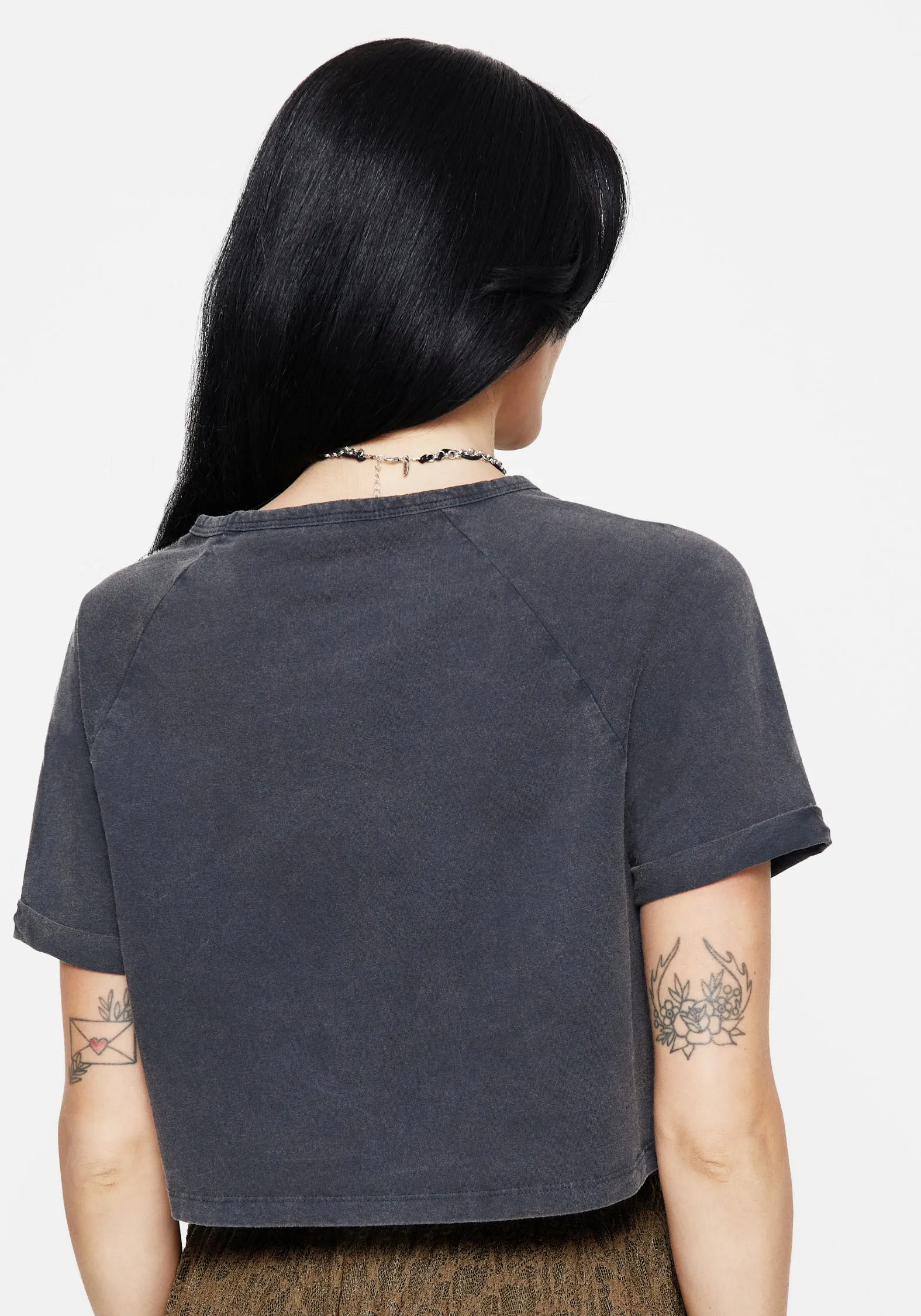 Cozy Fit Basic Long Sleeve Foxglove Cotton Embroidered Boxy Crop Tee