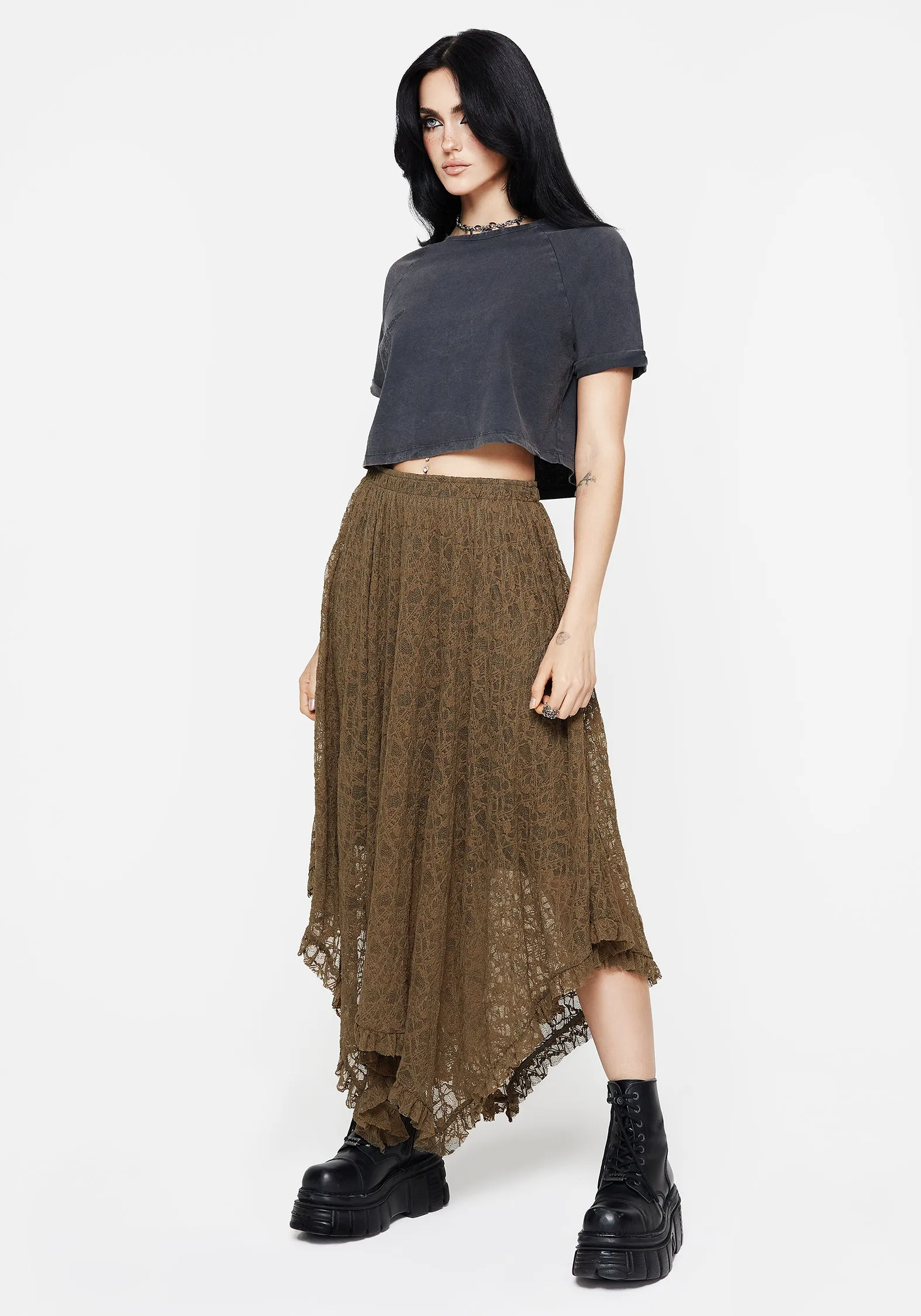 Foxglove Cotton Embroidered Boxy Crop Tee RibbedCollar FlexibleCuff