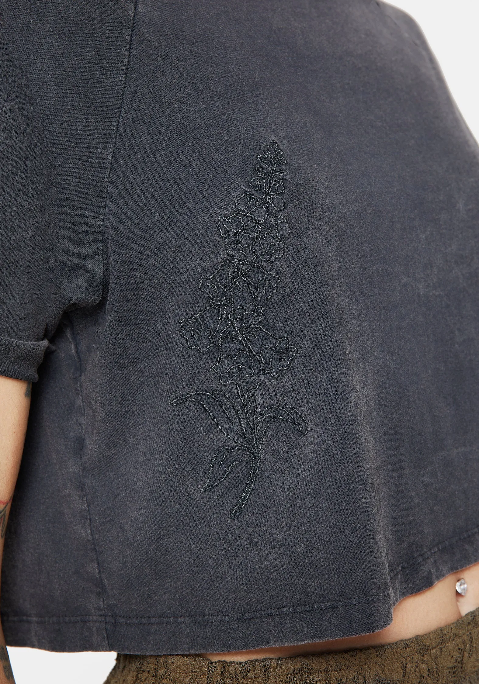 Foxglove Cotton Embroidered Boxy Crop Tee LightReflectiveTrim FlexibleKnit