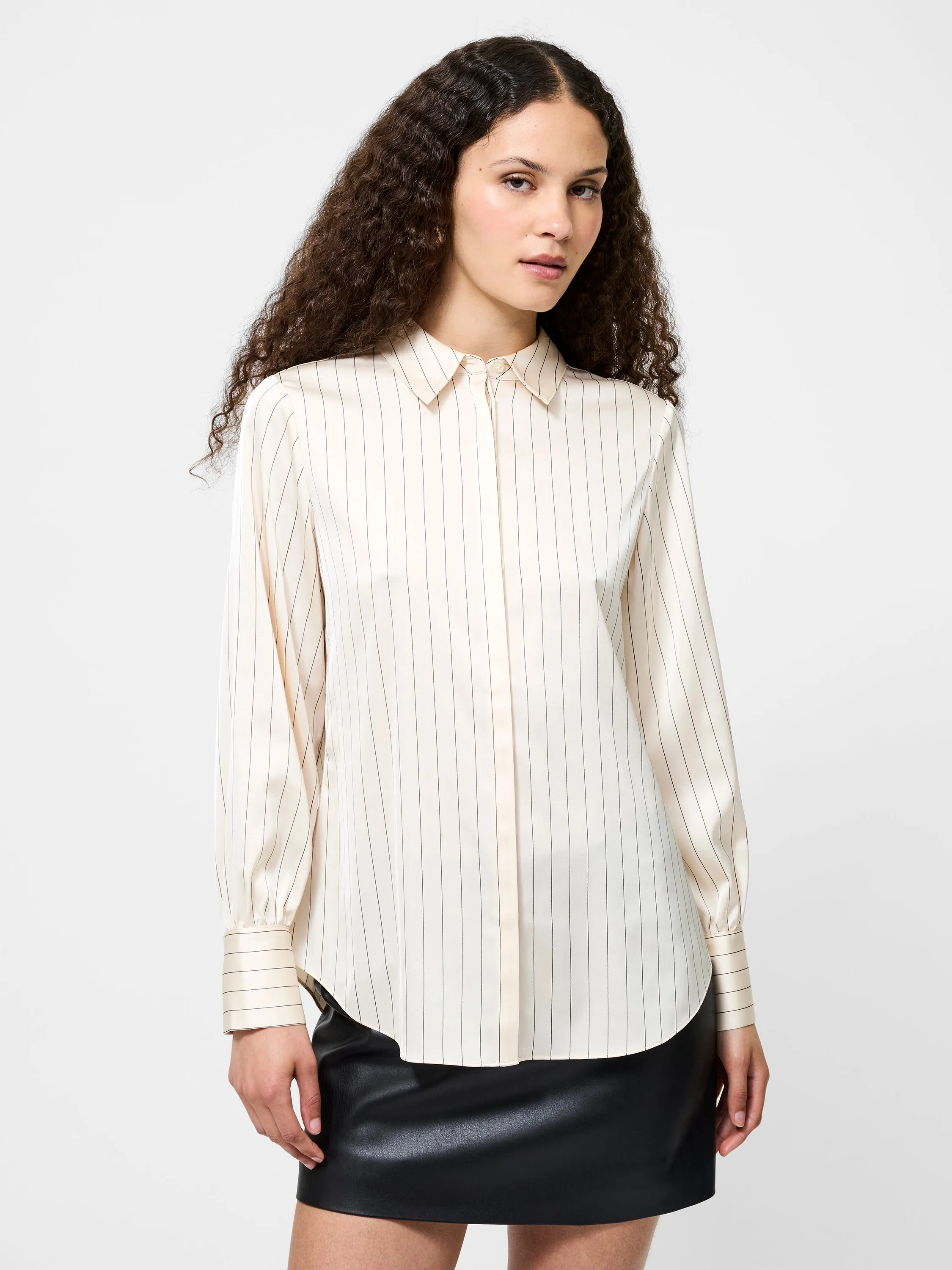Long Sleeve Polo Satin Pinstripe Shirt