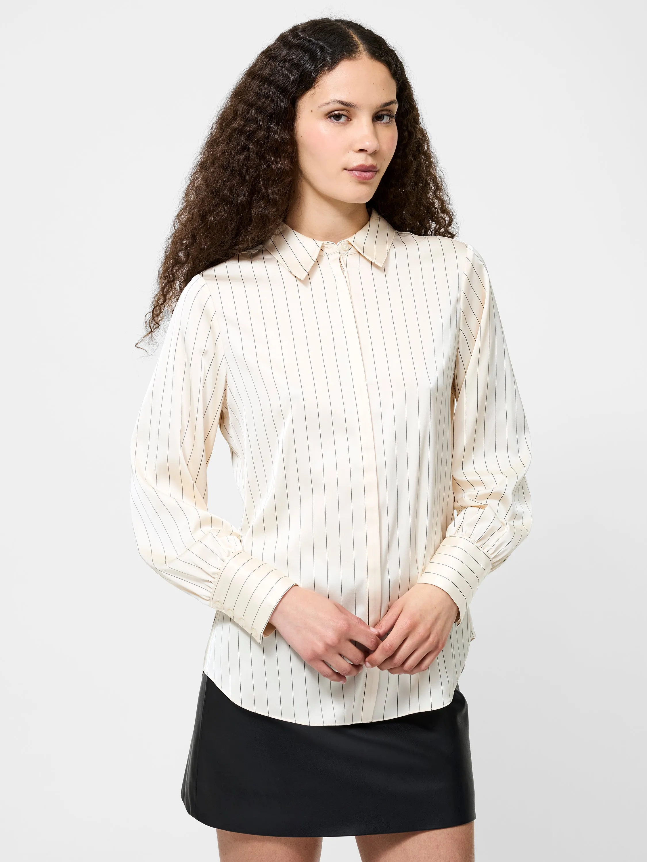 Durable Double Stitching Comfy Cardigan Satin Pinstripe Shirt