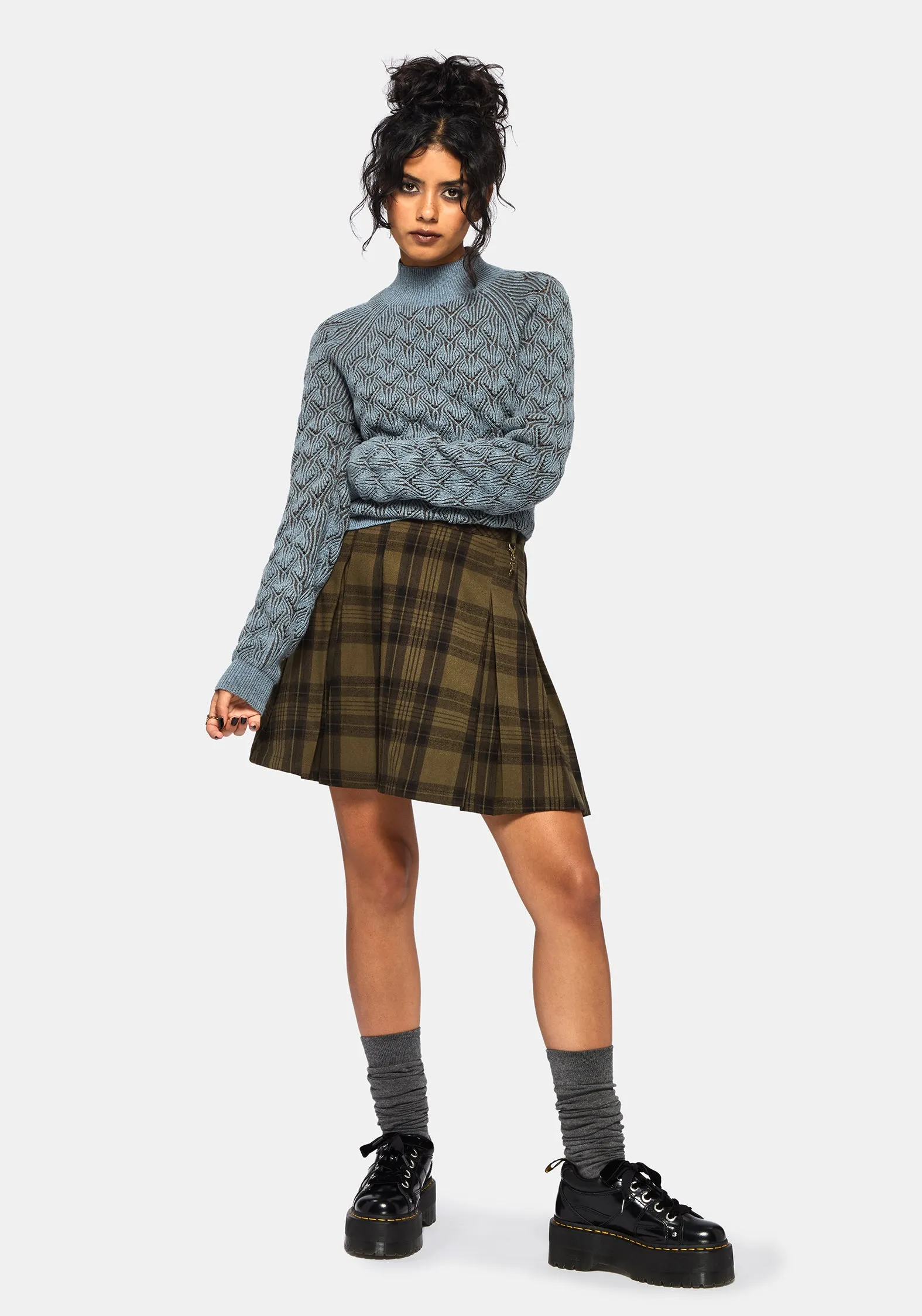 Indoor style Neutral Fit Edna Cotton Leaf Ribbed Funnel Neck Jumper