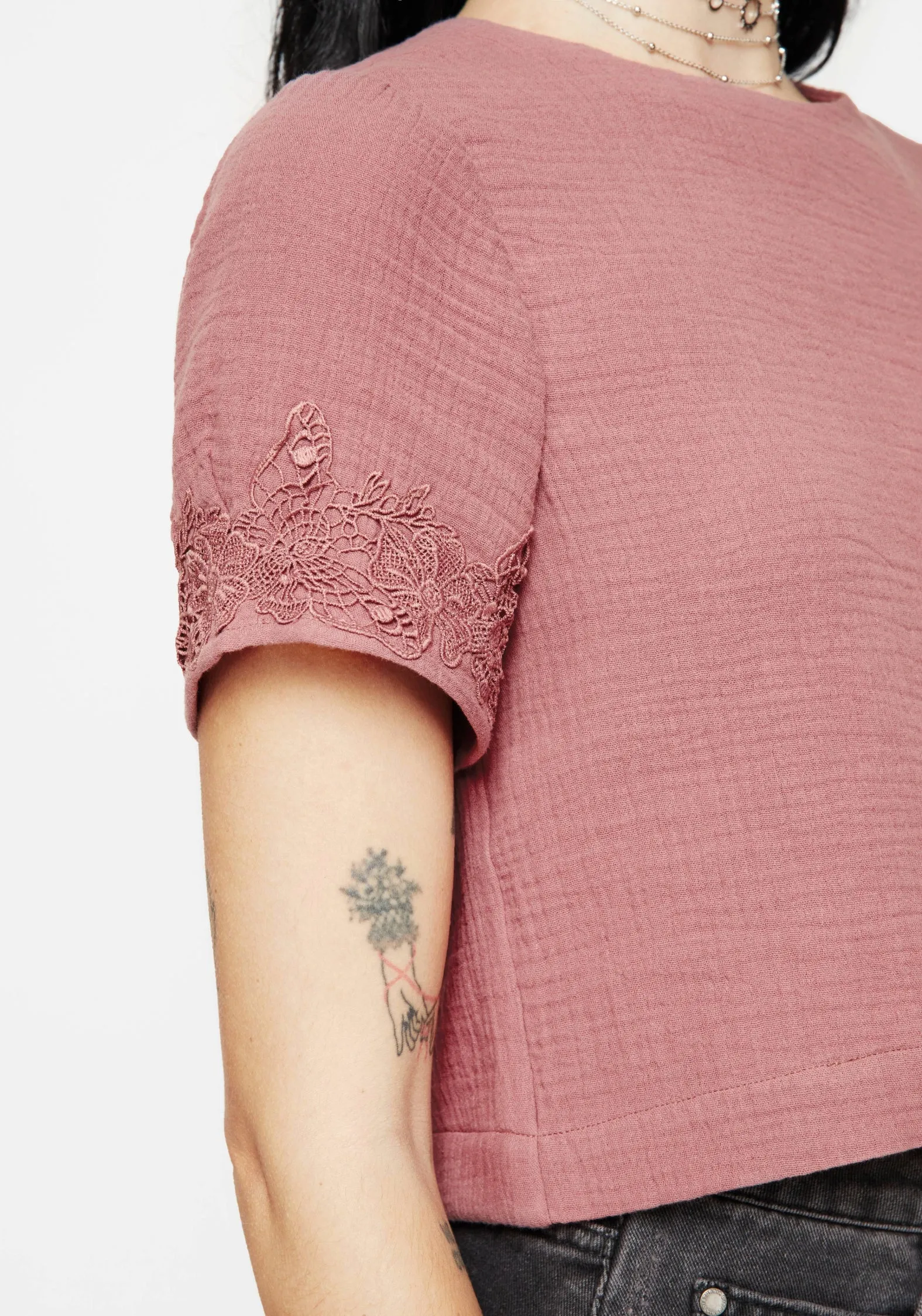 Rosamoth Applique Trim Cotton Short Sleeve Top Anti Pilling Fabric Flexible Knit Fabric