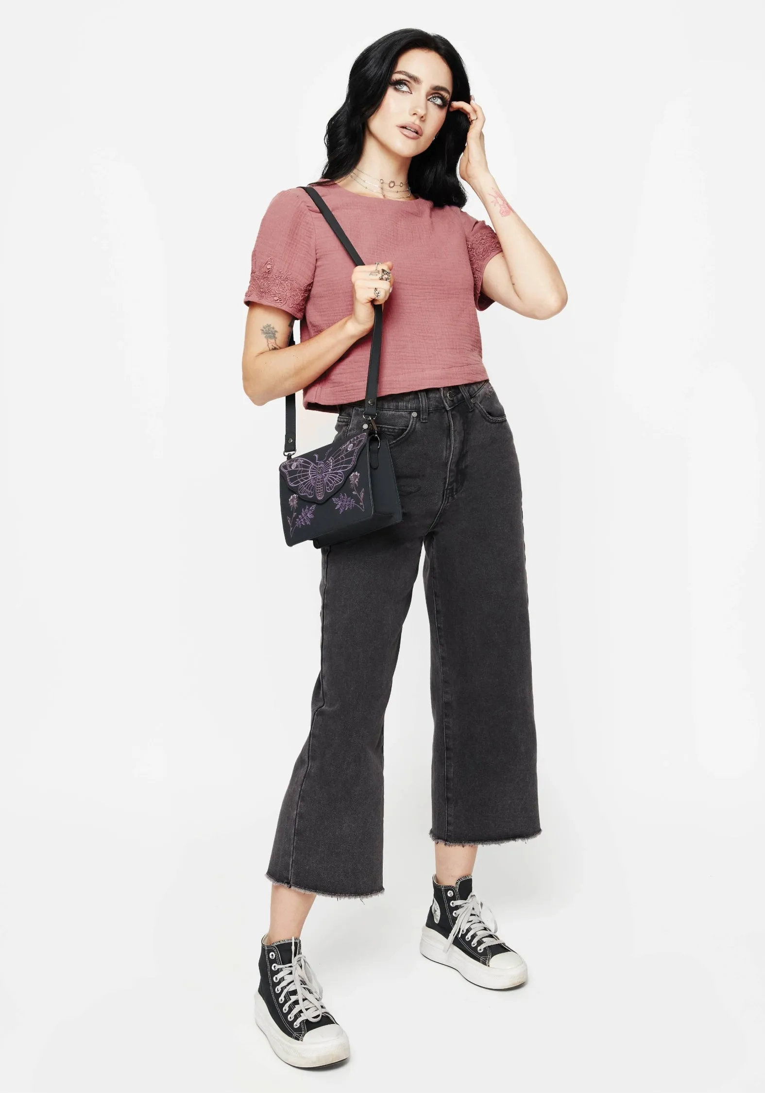 Formal Occasion Rosamoth Applique Trim Cotton Short Sleeve Top